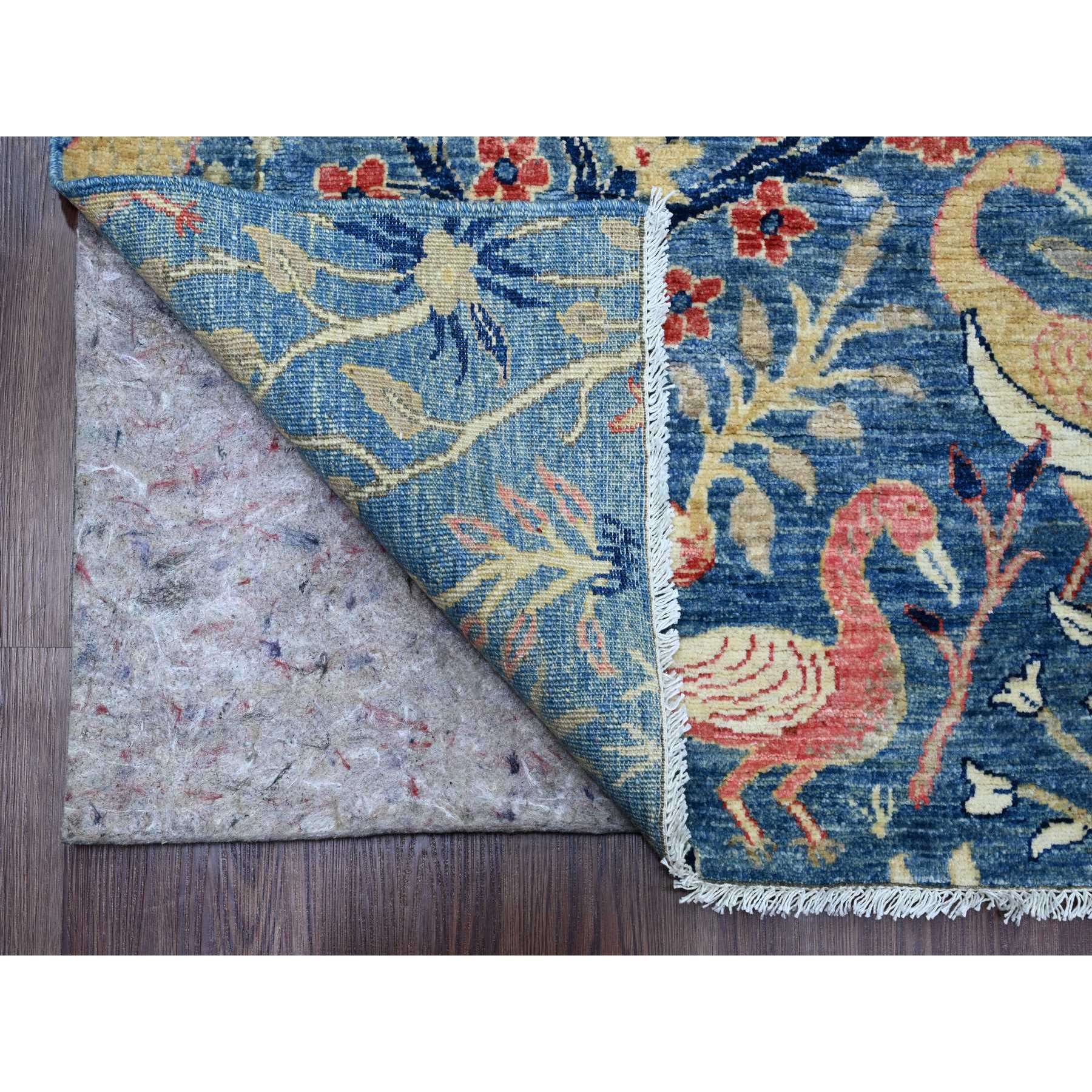8'2"x9'8" Imperial Blue, Afghan Peshawar with Birds of Paradise Design, Soft and Shiny Wool, Natural Dyes, Hand Knotted, Oriental Rug Sh89847