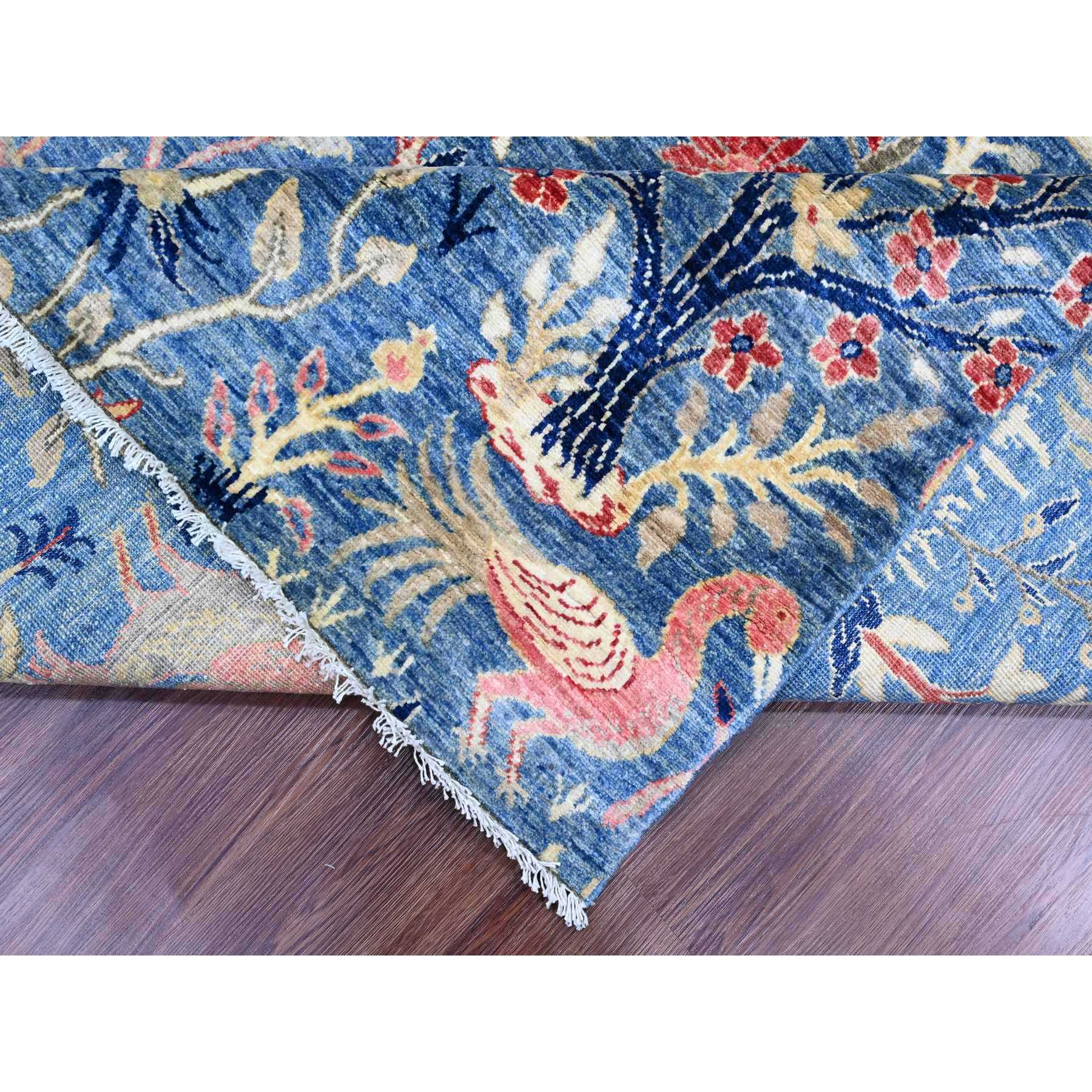 8'2"x9'8" Imperial Blue, Afghan Peshawar with Birds of Paradise Design, Soft and Shiny Wool, Natural Dyes, Hand Knotted, Oriental Rug Sh89847