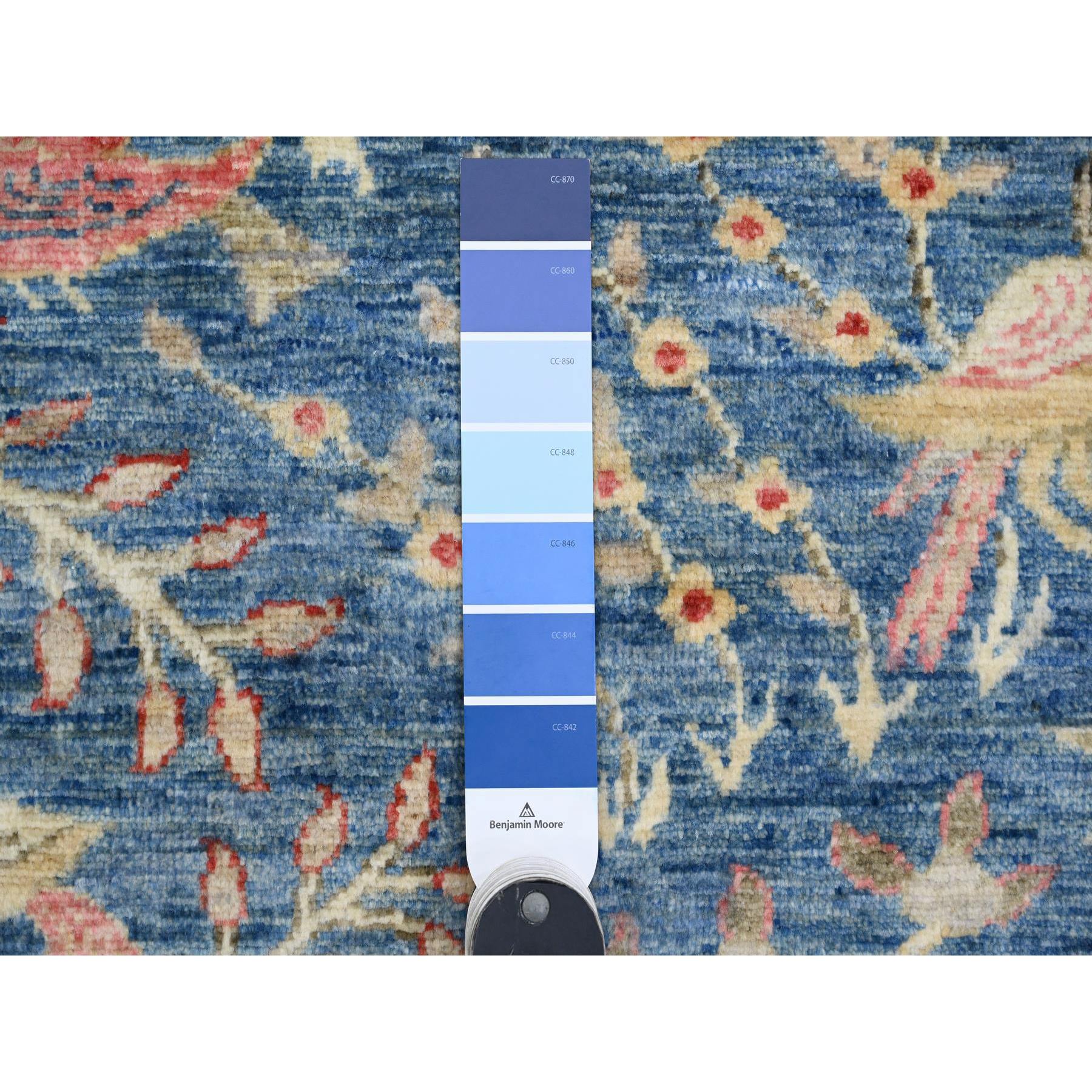 8'2"x9'8" Imperial Blue, Afghan Peshawar with Birds of Paradise Design, Soft and Shiny Wool, Natural Dyes, Hand Knotted, Oriental Rug Sh89847