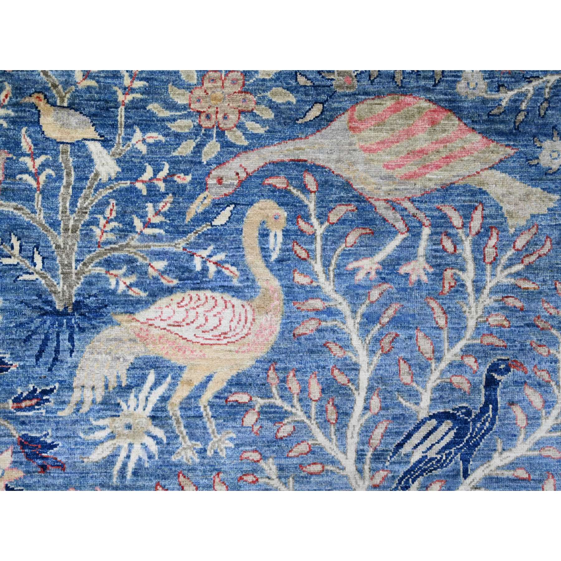 8'2"x9'8" Imperial Blue, Afghan Peshawar with Birds of Paradise Design, Soft and Shiny Wool, Natural Dyes, Hand Knotted, Oriental Rug Sh89847