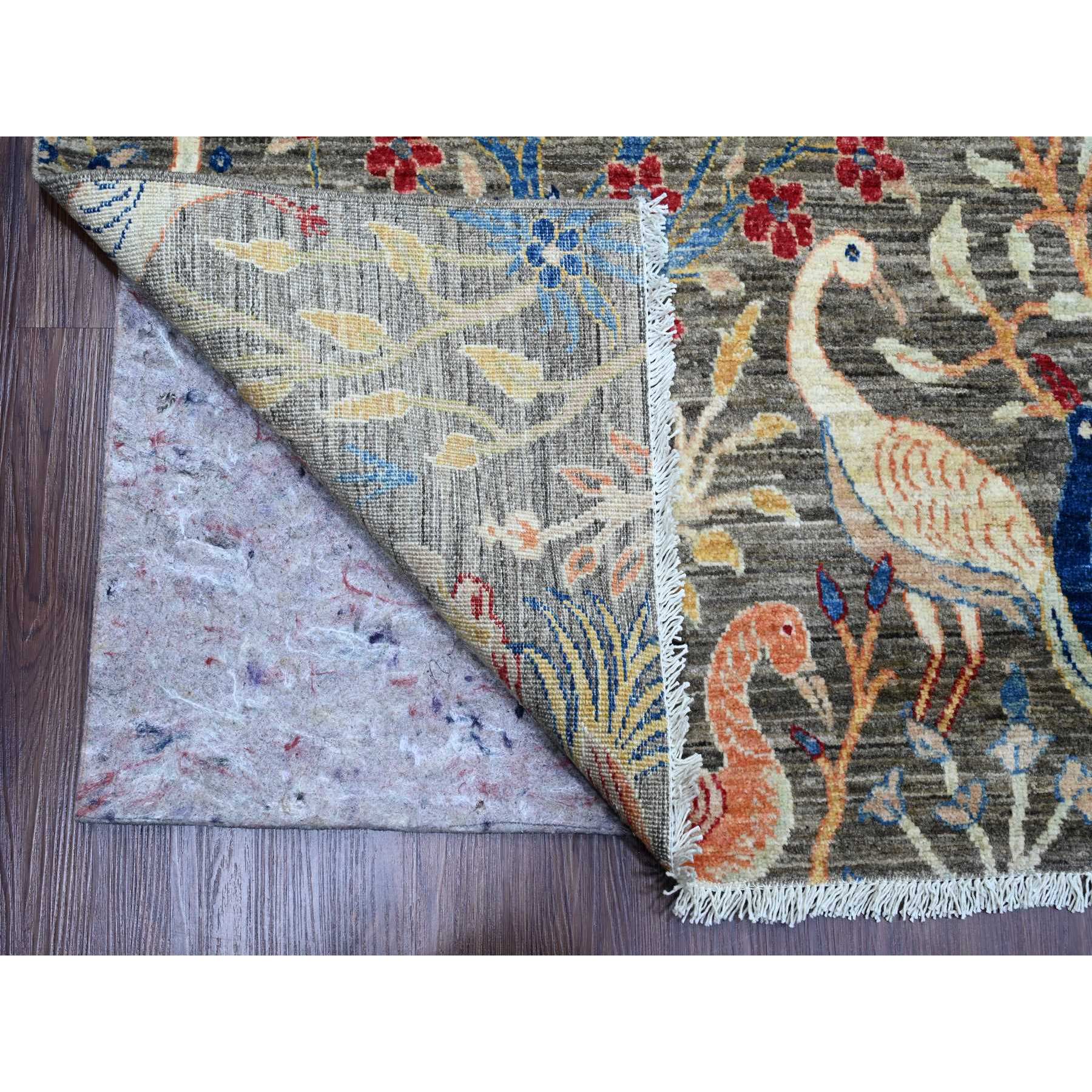 9'x11'10" Nickel Gray, 100% Wool, Afghan Peshawar, Tree of Life, Birds of Paradise Design, Hand Knotted, Vegetable Dyes, Oriental Rug Sh89849
