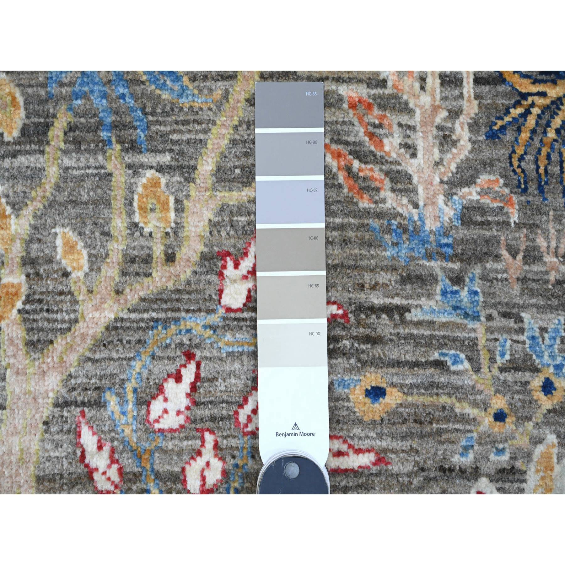 9'x11'10" Nickel Gray, 100% Wool, Afghan Peshawar, Tree of Life, Birds of Paradise Design, Hand Knotted, Vegetable Dyes, Oriental Rug Sh89849