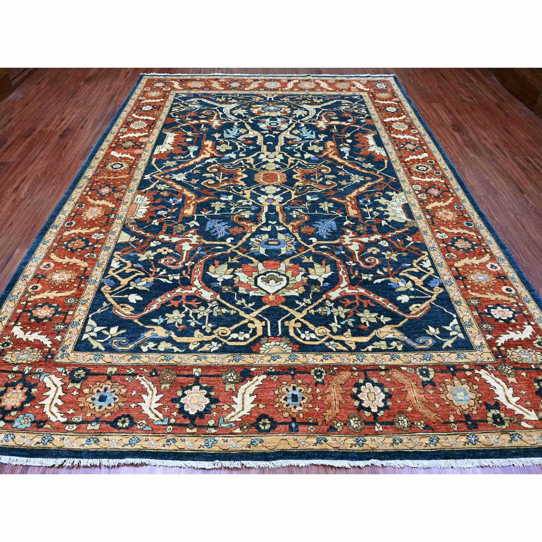 9'1"x11'8" Yale Blue, Peshawar with Heriz All Over Design, High Mountain Wool, Aryana Collection, Densely Woven, Hand Knotted, Vegetable Dyes, Oriental Rug Sh89852