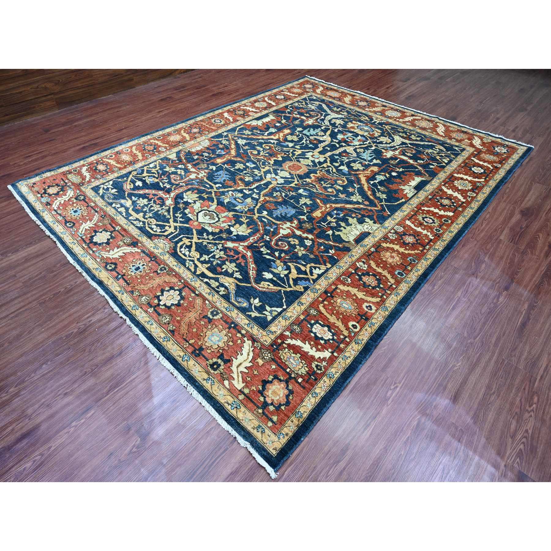 9'1"x11'8" Yale Blue, Peshawar with Heriz All Over Design, High Mountain Wool, Aryana Collection, Densely Woven, Hand Knotted, Vegetable Dyes, Oriental Rug Sh89852