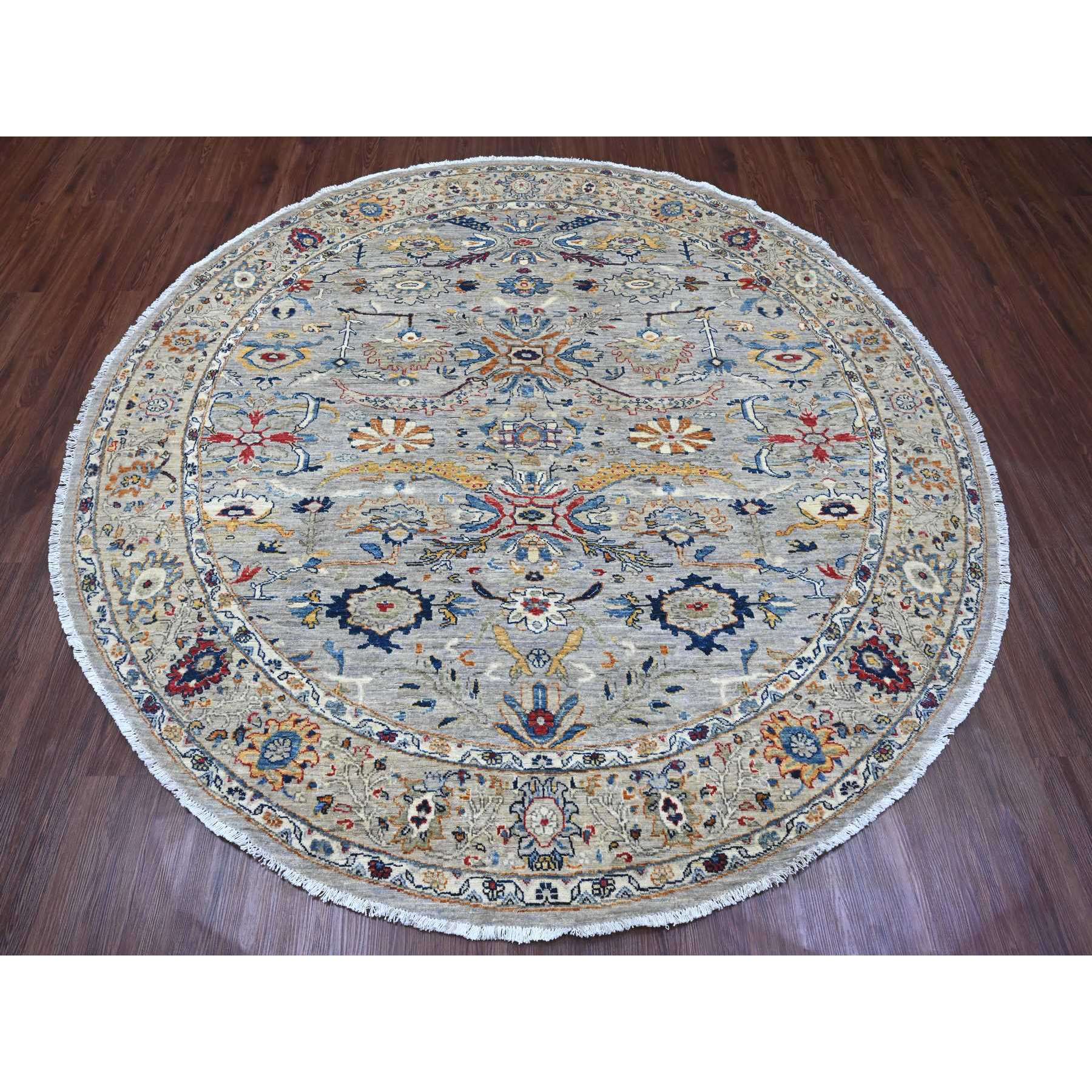 7'7"x7'7" Cloud Gray, Aryana Collection, Peshawar with Ziegler Mahal Design, High Mountain Wool, Denser Weave, Hand Knotted, Round, Oriental Rug Sh89853