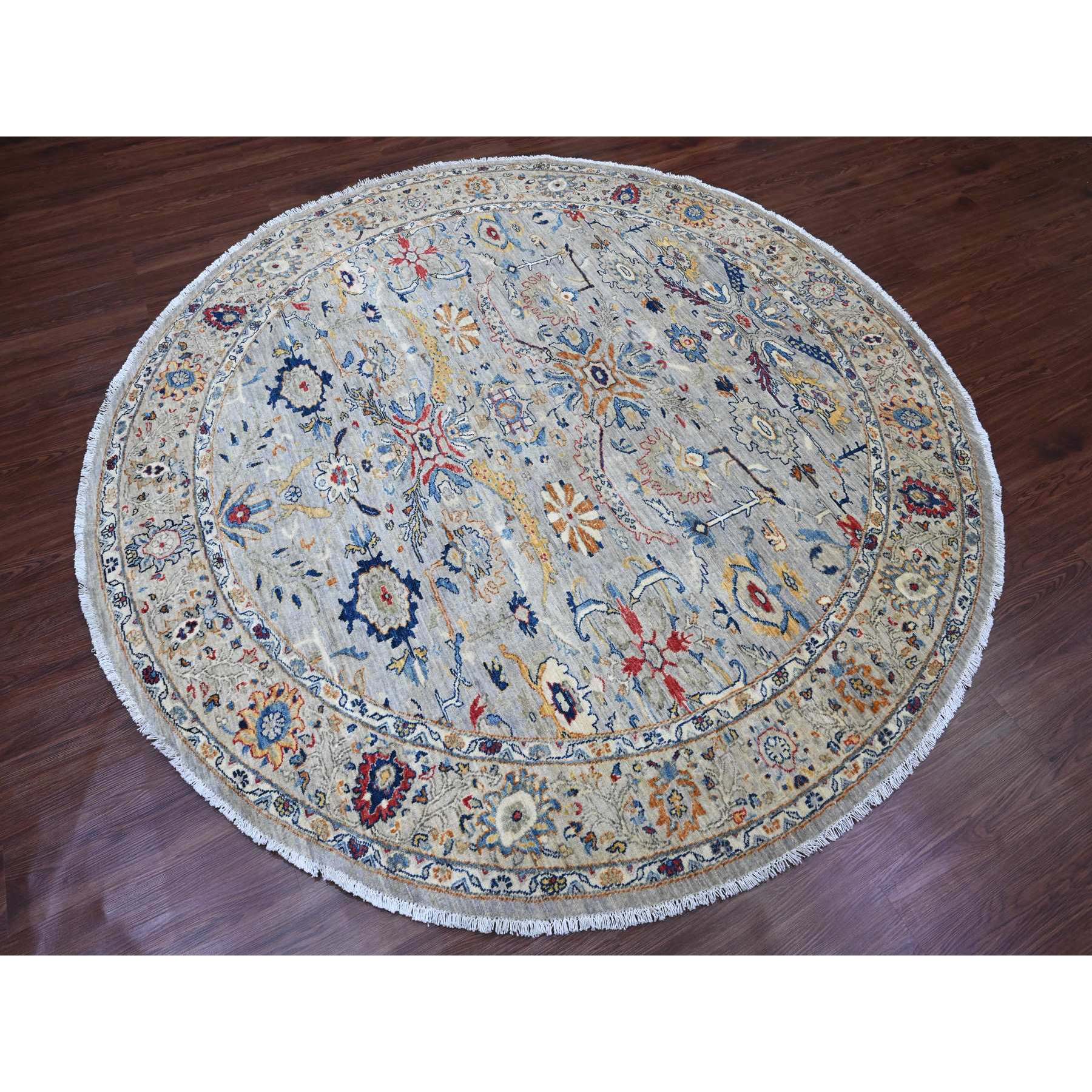 7'7"x7'7" Cloud Gray, Aryana Collection, Peshawar with Ziegler Mahal Design, High Mountain Wool, Denser Weave, Hand Knotted, Round, Oriental Rug Sh89853