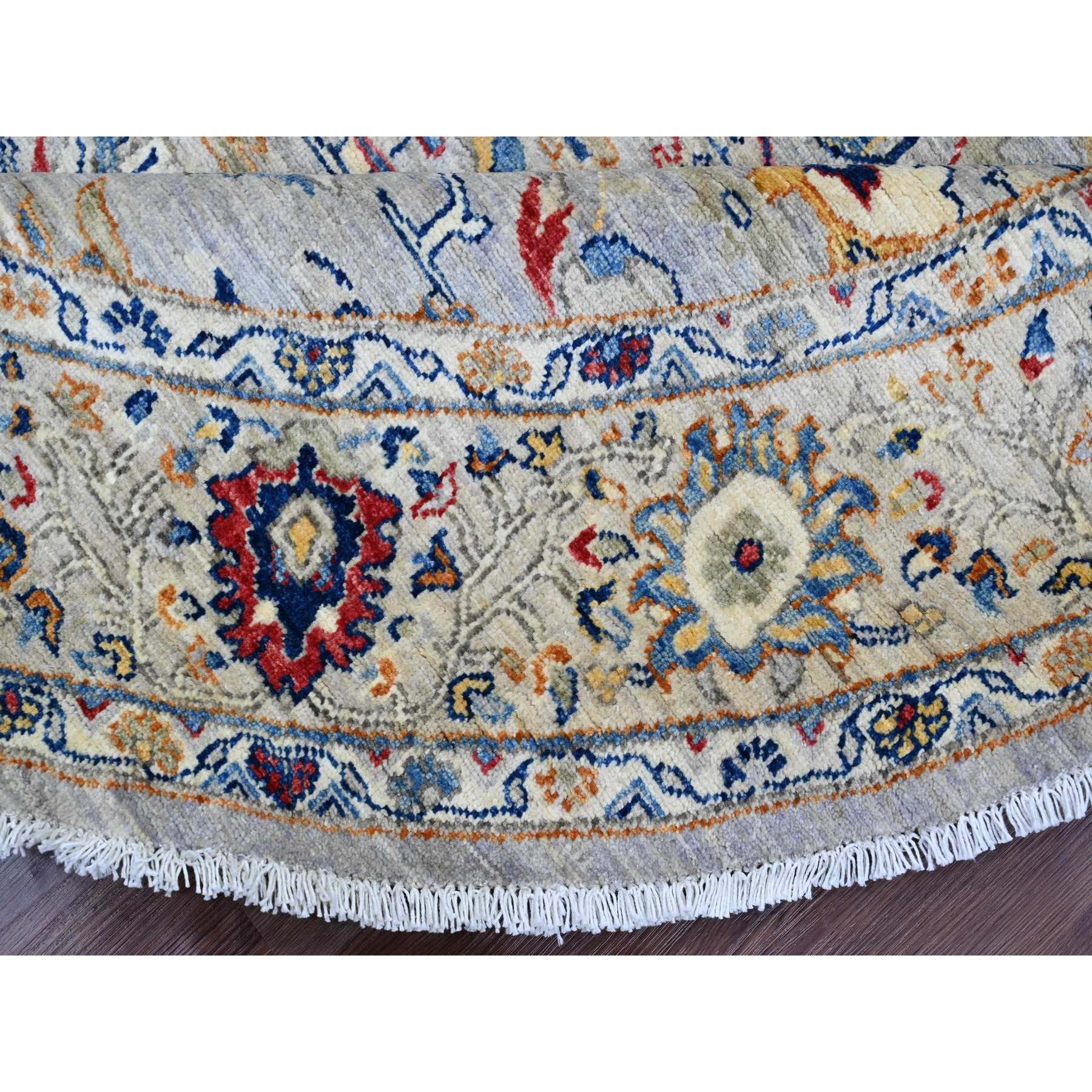 7'7"x7'7" Cloud Gray, Aryana Collection, Peshawar with Ziegler Mahal Design, High Mountain Wool, Denser Weave, Hand Knotted, Round, Oriental Rug Sh89853