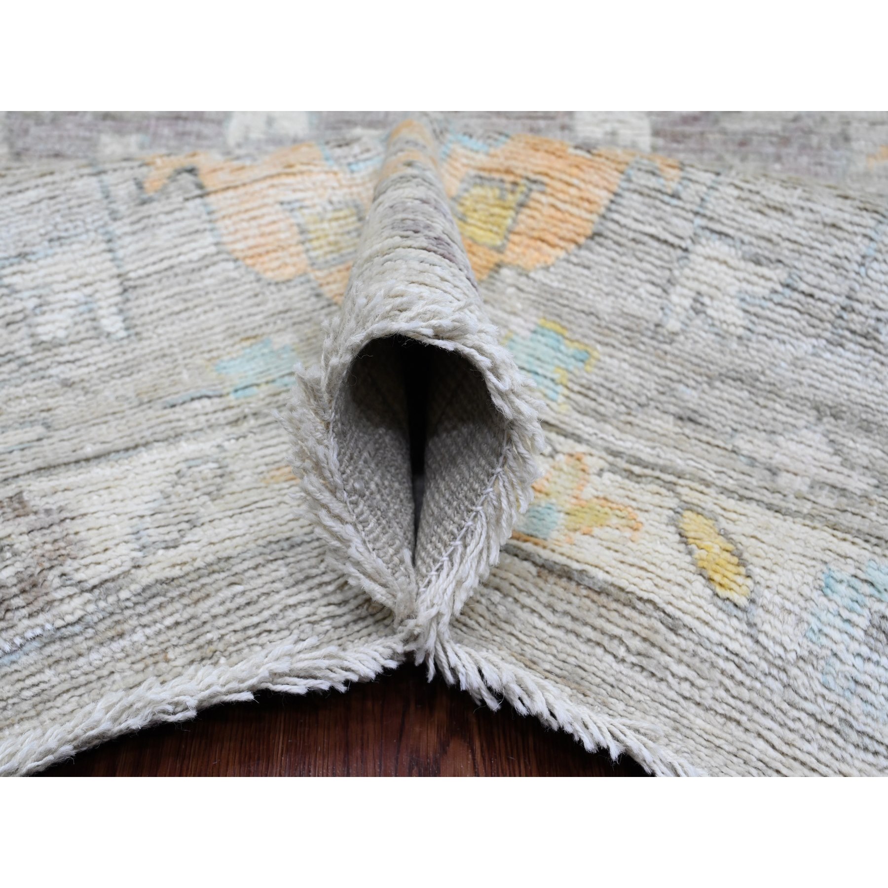 10'x13'6" Pastel Gray, Afghan Angora Oushak with Geometric Leaf Pattern, Veggie Dyes, Pure Wool, Hand Knotted, Oriental Rug Sh89857