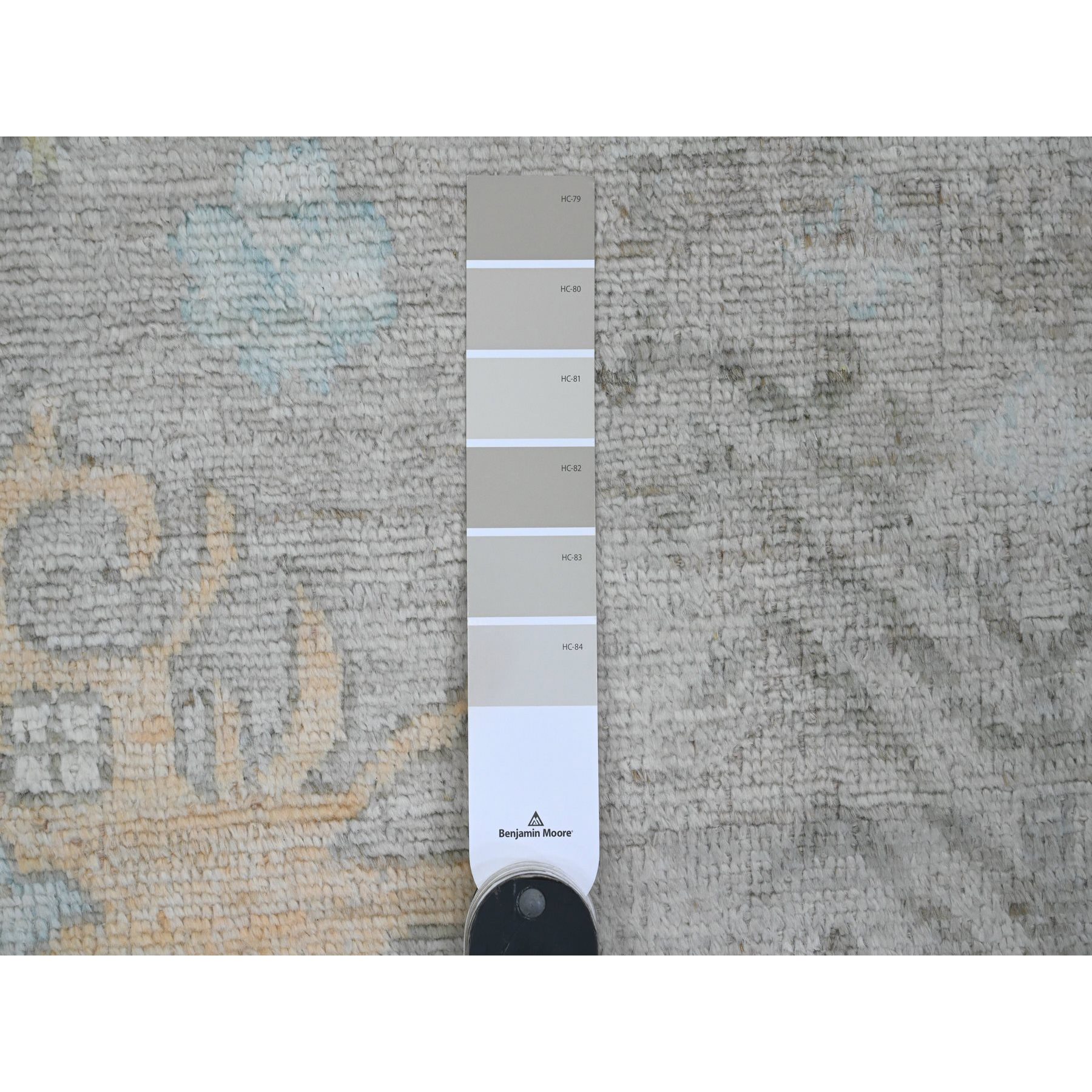 10'x13'6" Pastel Gray, Afghan Angora Oushak with Geometric Leaf Pattern, Veggie Dyes, Pure Wool, Hand Knotted, Oriental Rug Sh89857
