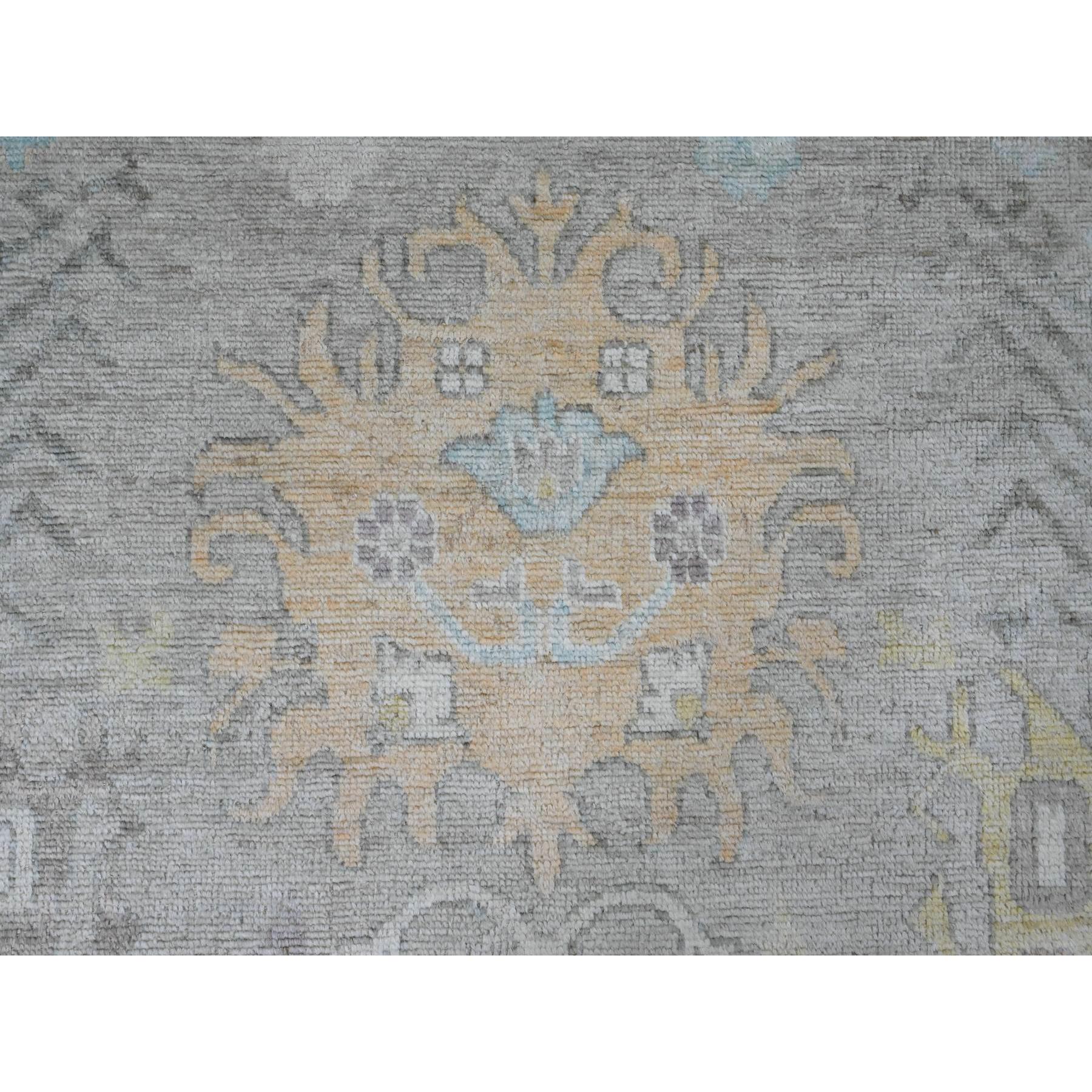 10'x13'6" Pastel Gray, Afghan Angora Oushak with Geometric Leaf Pattern, Veggie Dyes, Pure Wool, Hand Knotted, Oriental Rug Sh89857