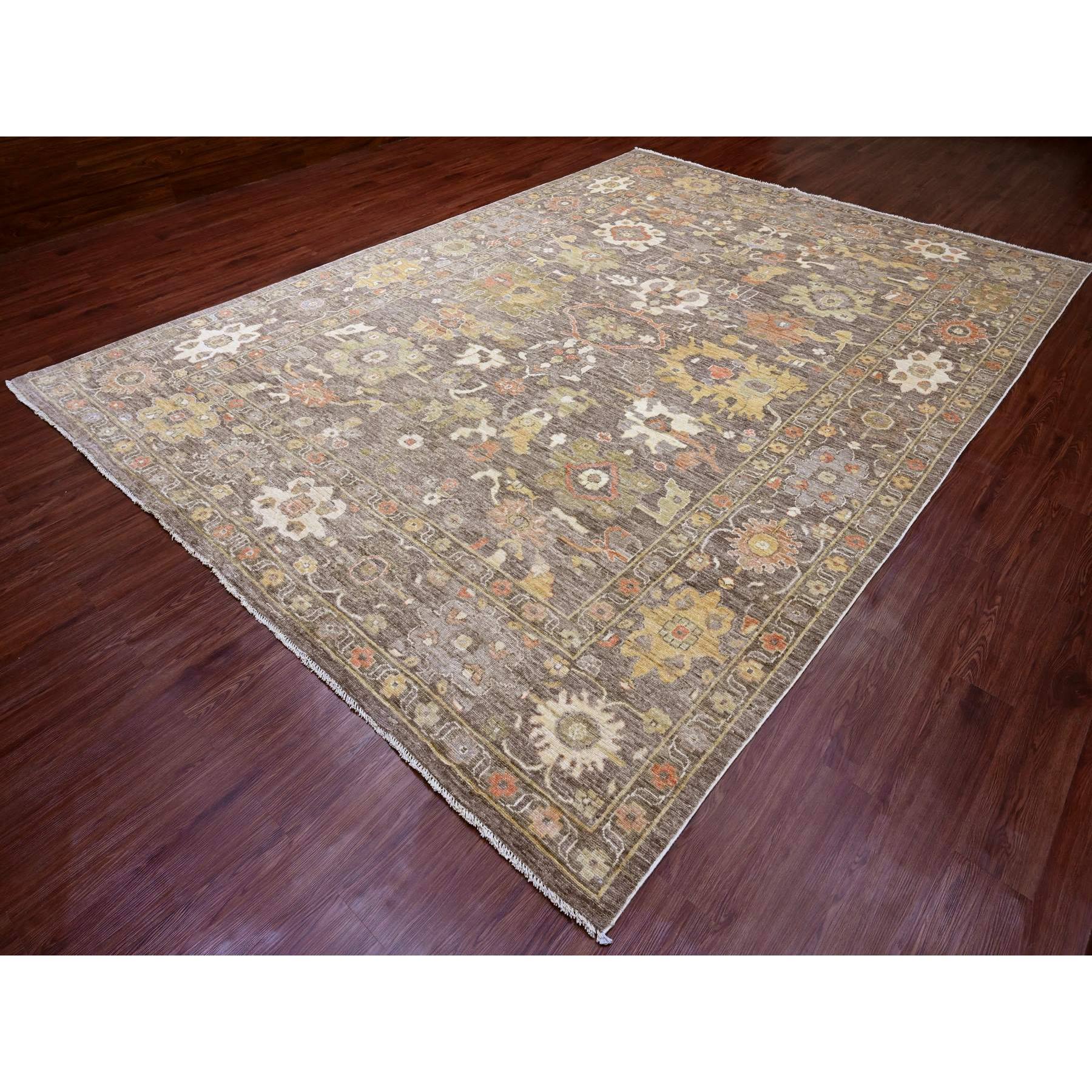 9'7"x13'6" Cedar Brown, Afghan Angora Oushak with All Over Leaf Design, Hand Knotted, Natural Dyes, Pure Wool, Oriental Rug Sh89858