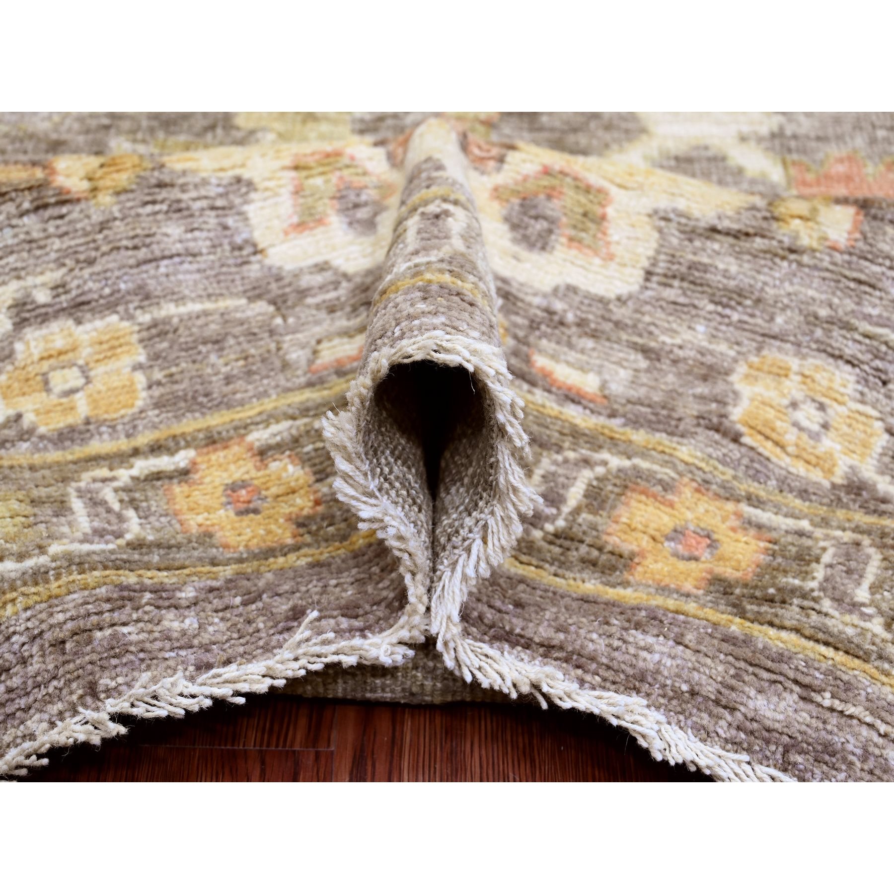 9'7"x13'6" Cedar Brown, Afghan Angora Oushak with All Over Leaf Design, Hand Knotted, Natural Dyes, Pure Wool, Oriental Rug Sh89858