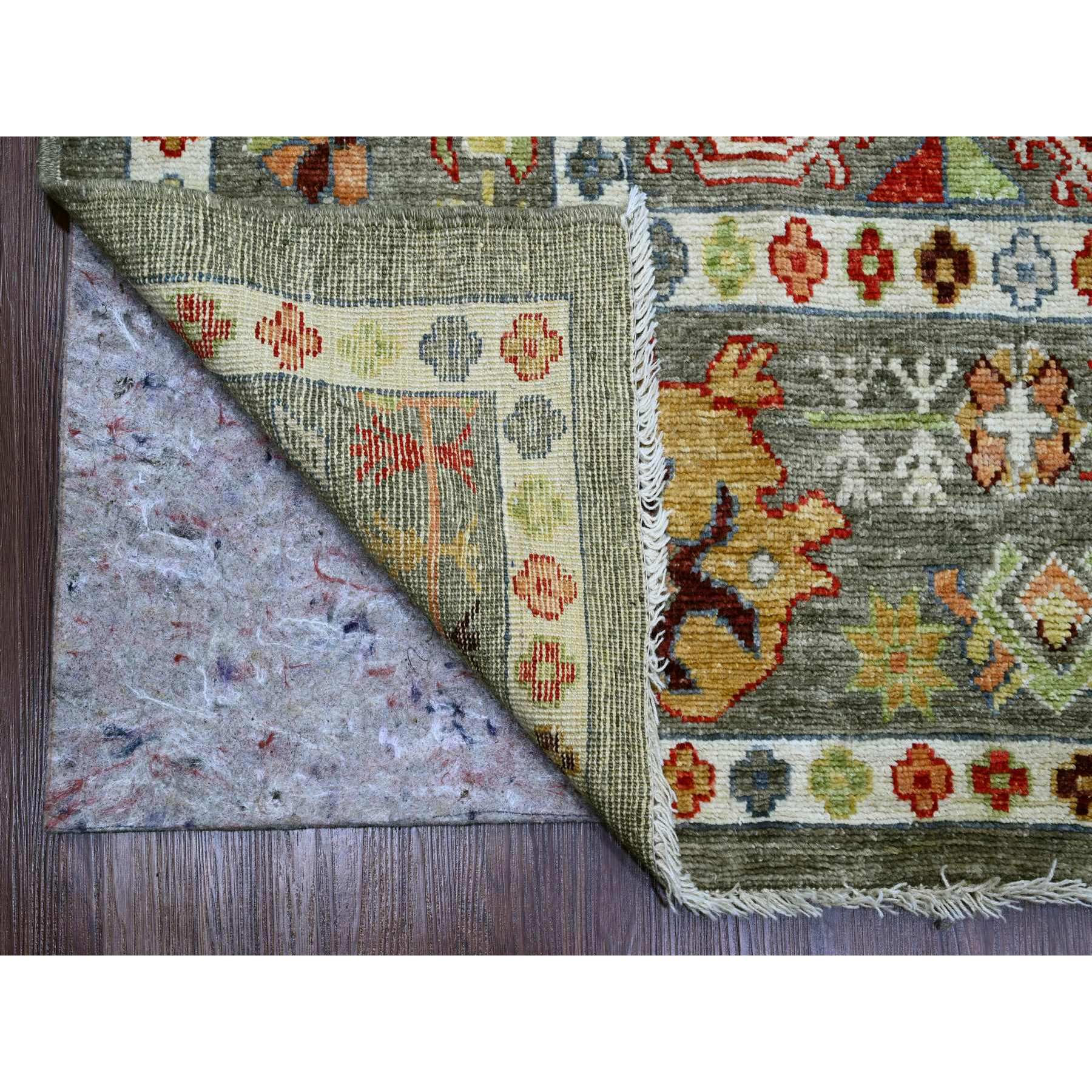 9'10"x13'3" Sage Green, Afghan Angora Oushak with Colorful Leaf Design, 100% Wool, Hand Knotted, Natural Dyes, Oriental Rug Sh89859
