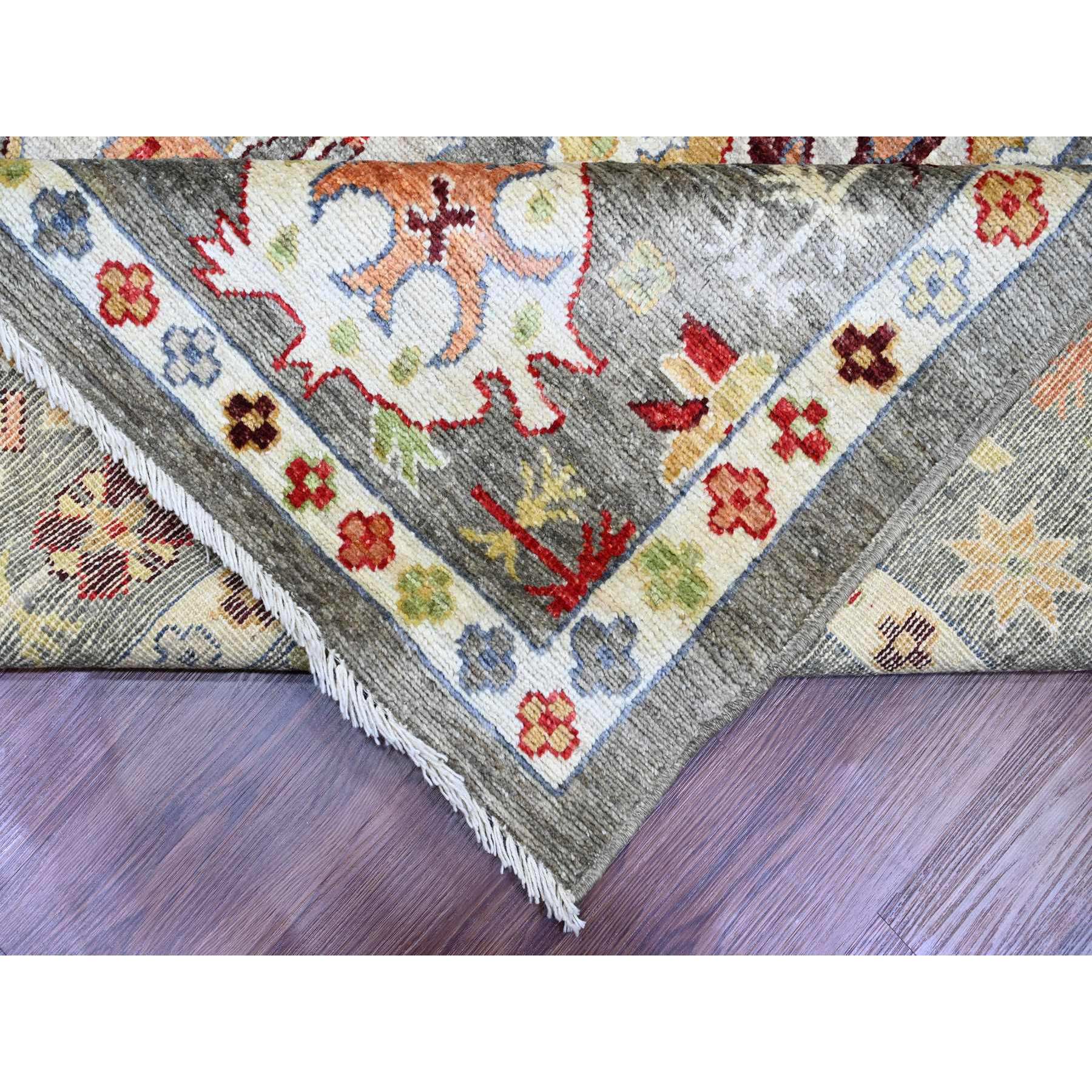 9'10"x13'3" Sage Green, Afghan Angora Oushak with Colorful Leaf Design, 100% Wool, Hand Knotted, Natural Dyes, Oriental Rug Sh89859