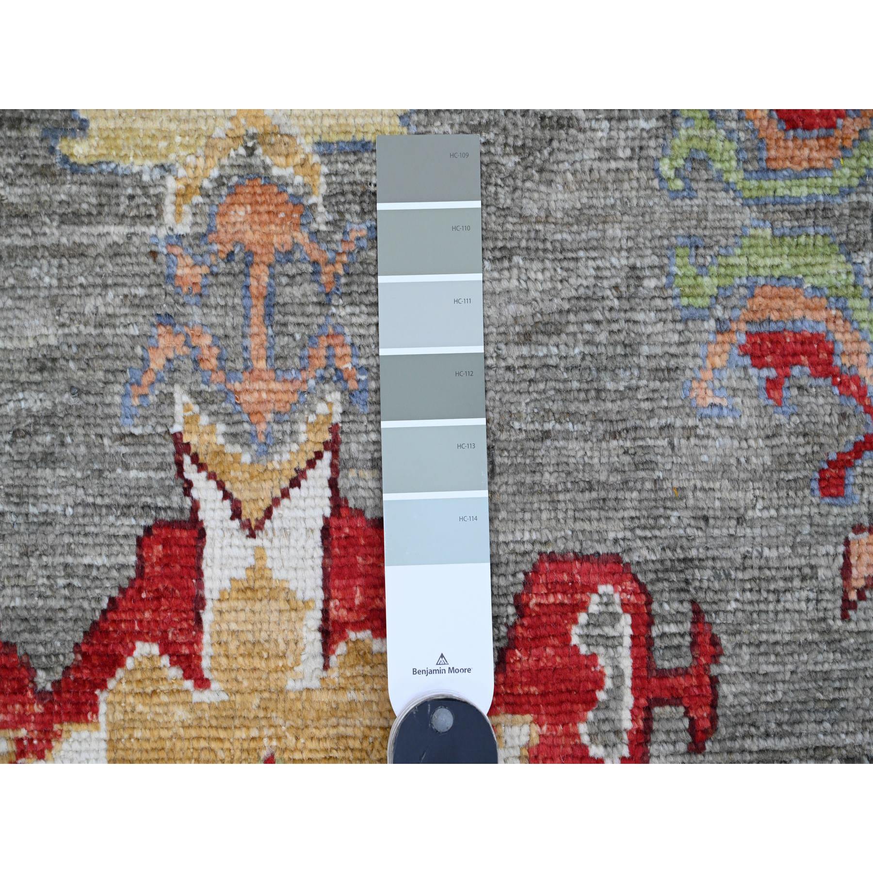 9'10"x13'3" Sage Green, Afghan Angora Oushak with Colorful Leaf Design, 100% Wool, Hand Knotted, Natural Dyes, Oriental Rug Sh89859