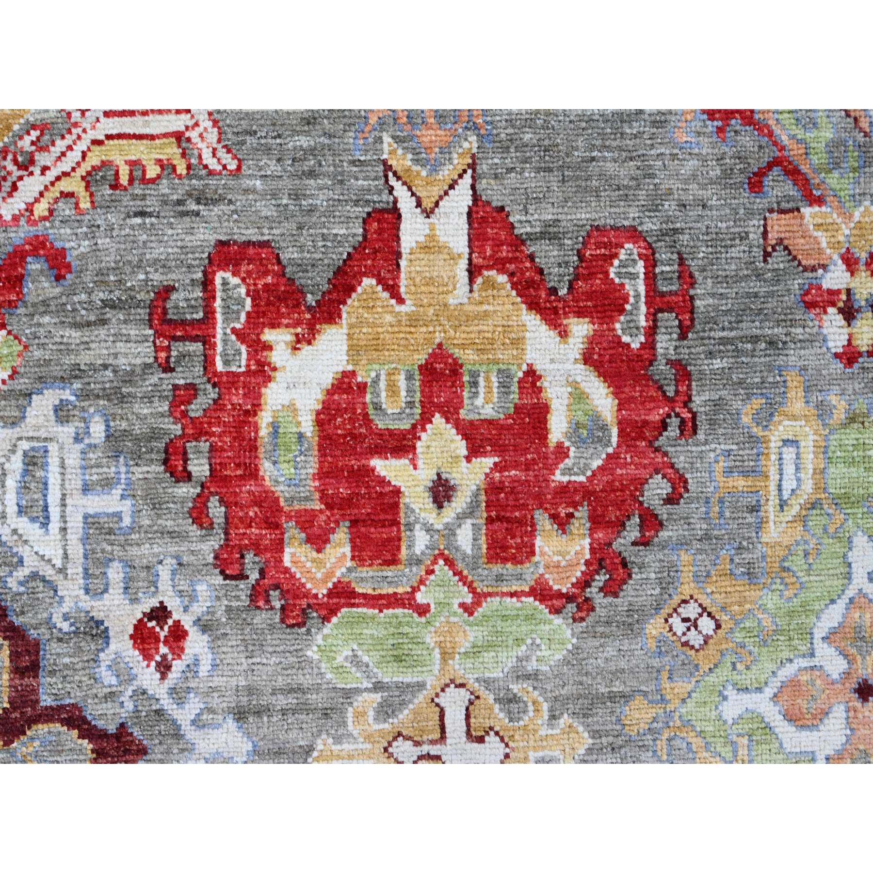 9'10"x13'3" Sage Green, Afghan Angora Oushak with Colorful Leaf Design, 100% Wool, Hand Knotted, Natural Dyes, Oriental Rug Sh89859