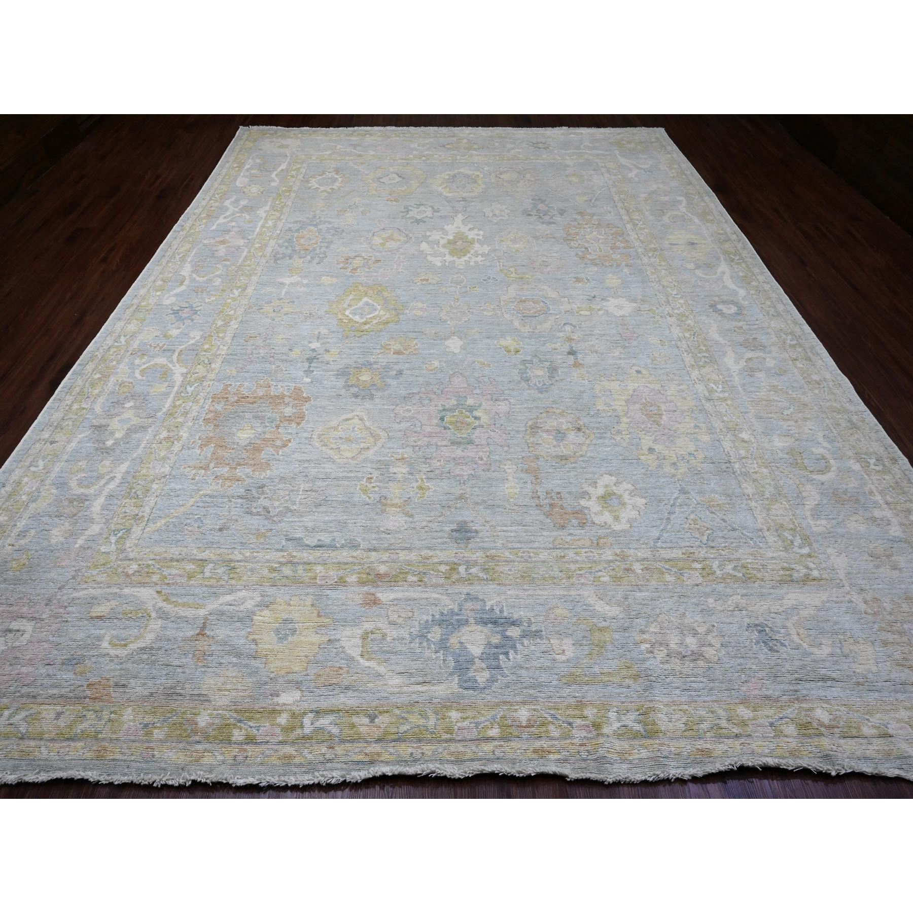 10'x13'5" Cloud Gray, Afghan Angora Oushak with Leaf Design, Veggie Dyes, 100% Wool, Hand Knotted, Oriental Rug Sh89860