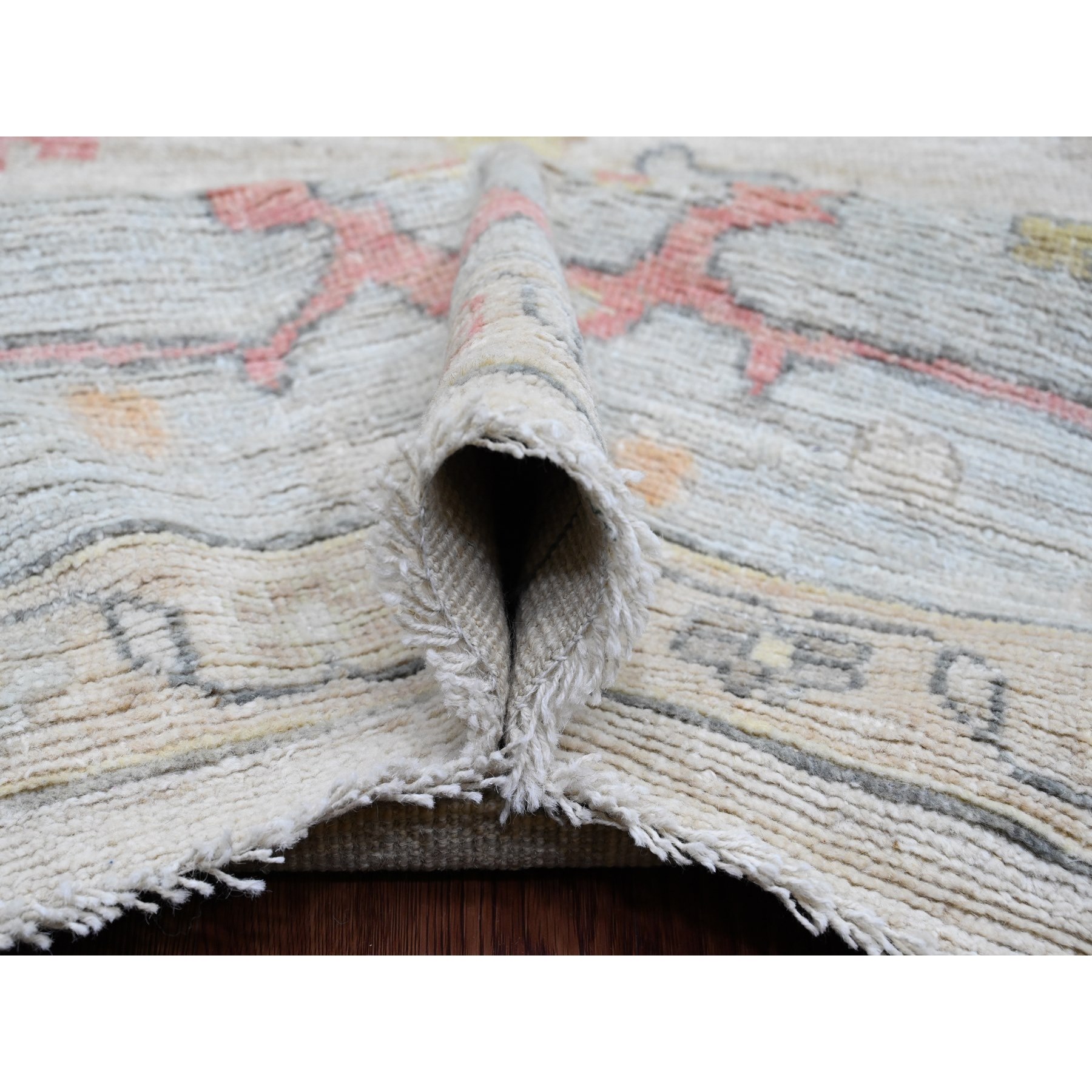 9'8"x17' Alabaster White, Afghan Angora Oushak with All Over Vines Design, Vegetable Dyes, 100% Wool, Hand Knotted, Gallery Size, Oversized, Oriental Rug Sh89861