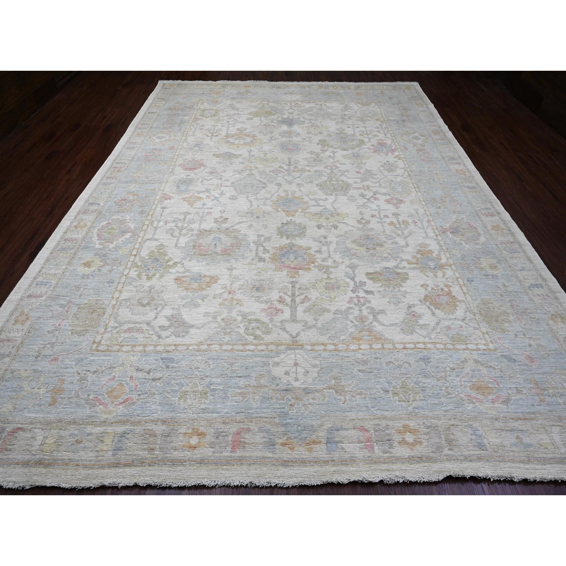 9'9"x13'3" Cotton White, Hand Knotted, Afghan Angora Oushak with All Over Vines Design, Natural Dyes, Pure Wool, Oriental Rug Sh89863