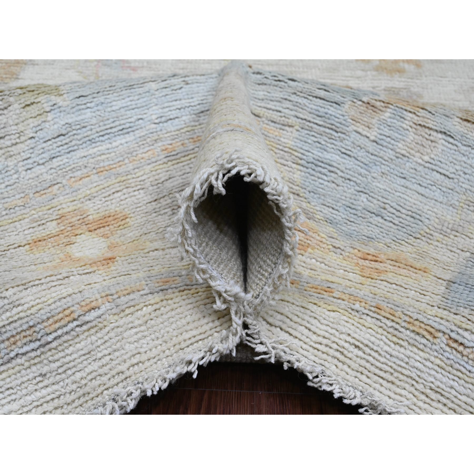 9'9"x13'3" Cotton White, Hand Knotted, Afghan Angora Oushak with All Over Vines Design, Natural Dyes, Pure Wool, Oriental Rug Sh89863
