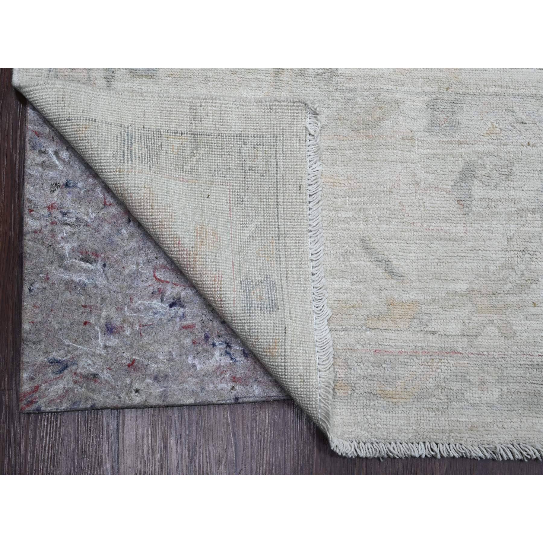 9'9"x13'3" Pristine White, Afghan Angora Oushak with Large Leaf Design, Veggie Dyes, Pure Wool, Hand Knotted, Oriental Rug Sh89865