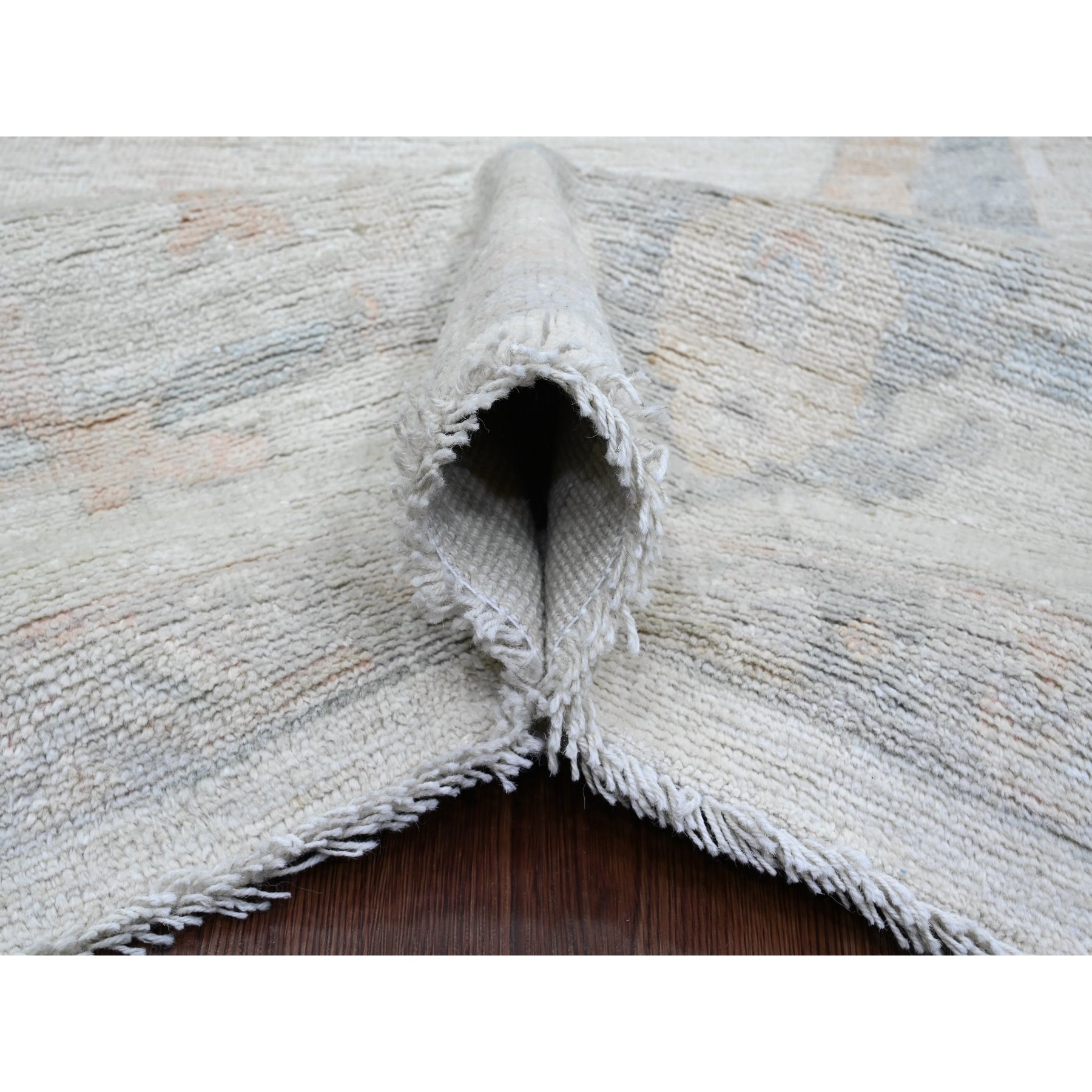 9'9"x13'3" Pristine White, Afghan Angora Oushak with Large Leaf Design, Veggie Dyes, Pure Wool, Hand Knotted, Oriental Rug Sh89865