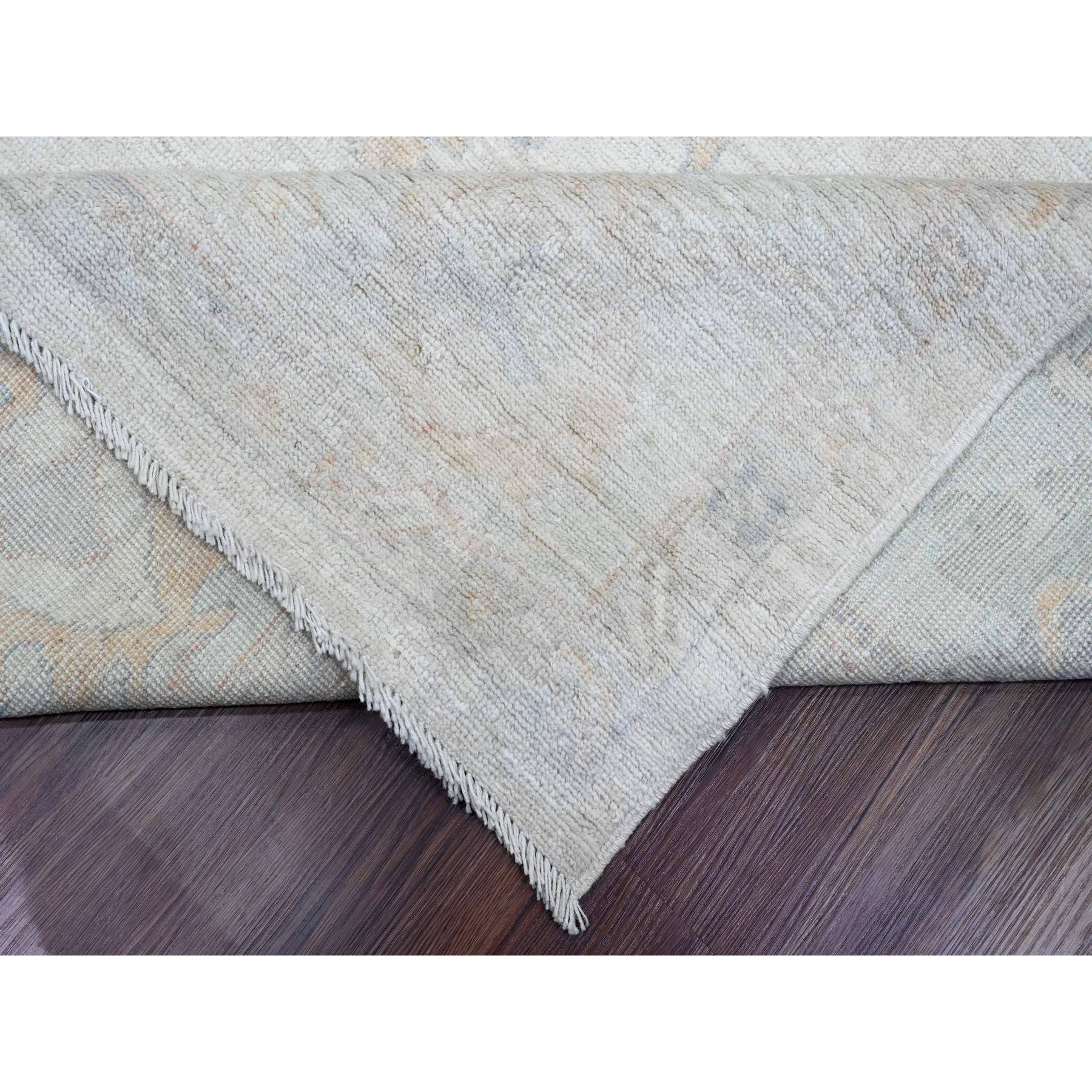 9'9"x13'3" Pristine White, Afghan Angora Oushak with Large Leaf Design, Veggie Dyes, Pure Wool, Hand Knotted, Oriental Rug Sh89865