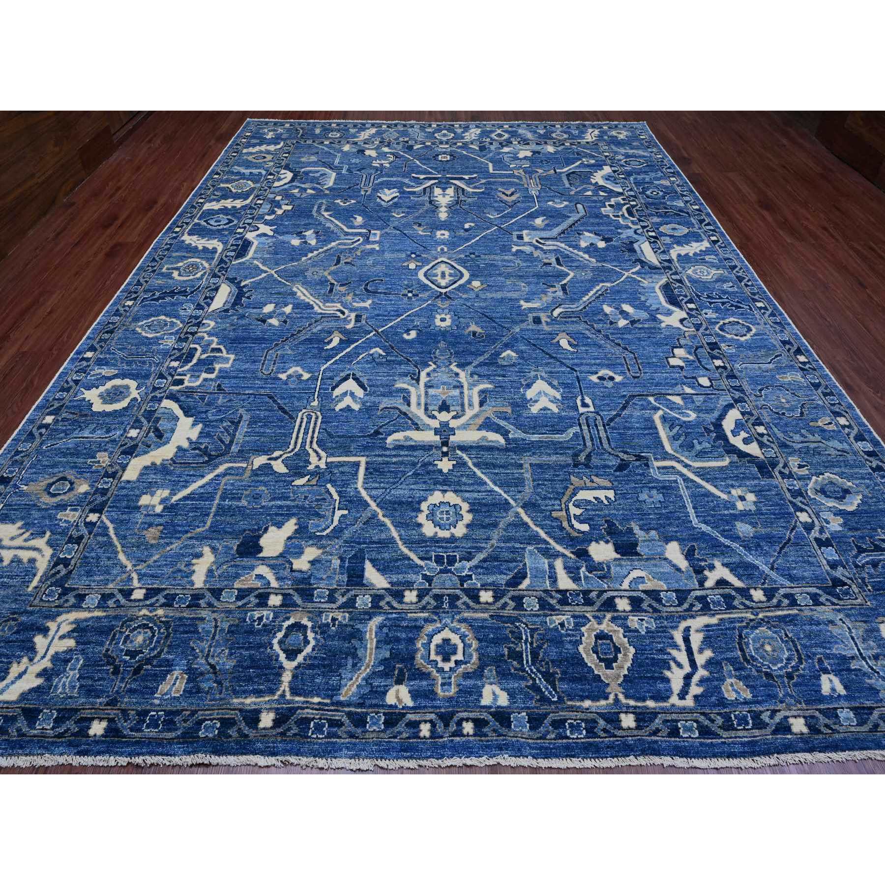 10'1"x13'9" Imperial Blue, Hand Knotted, Afghan Angora Oushak with All Over Vines Design, Natural Dyes, 100% Wool, Oriental Rug Sh89866