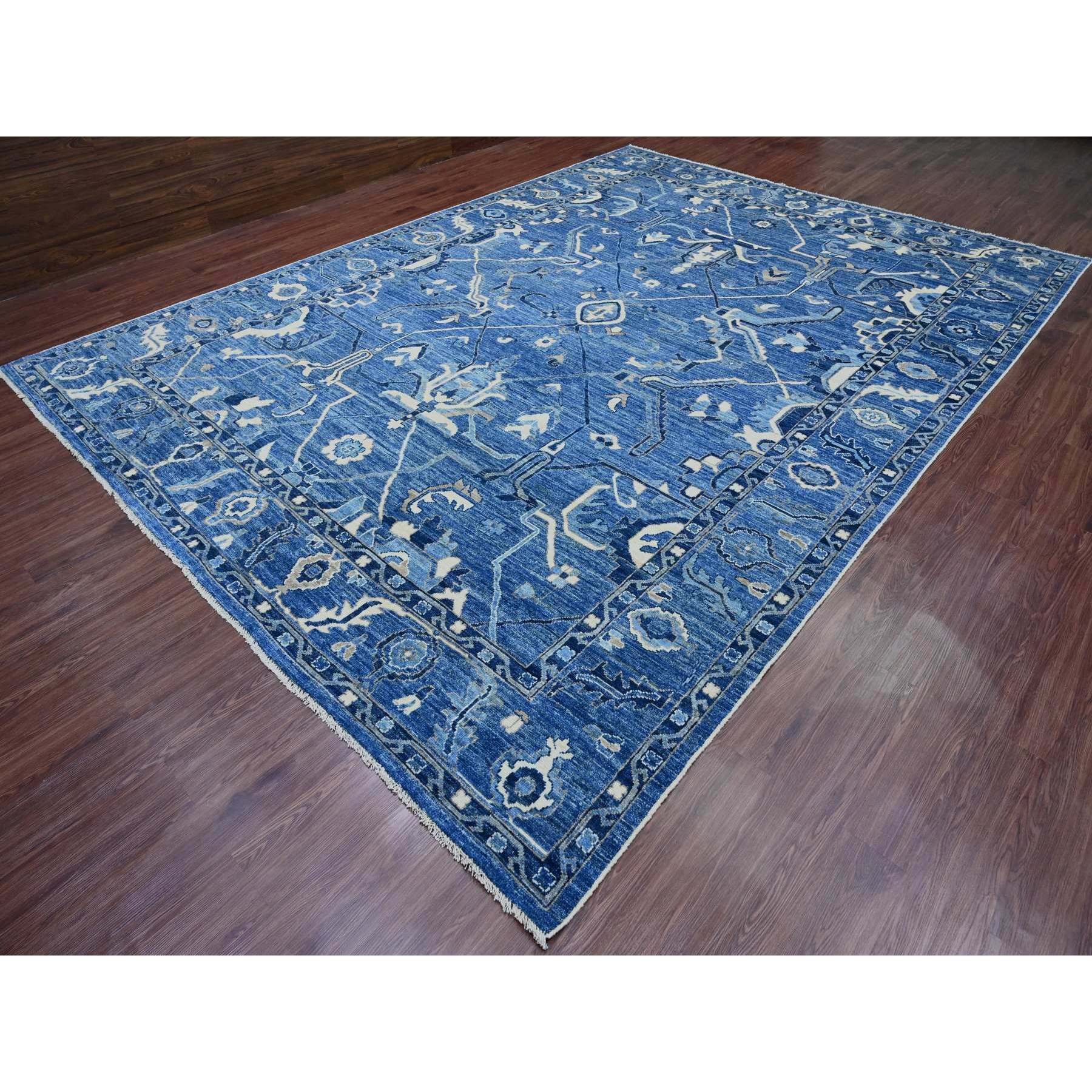 10'1"x13'9" Imperial Blue, Hand Knotted, Afghan Angora Oushak with All Over Vines Design, Natural Dyes, 100% Wool, Oriental Rug Sh89866