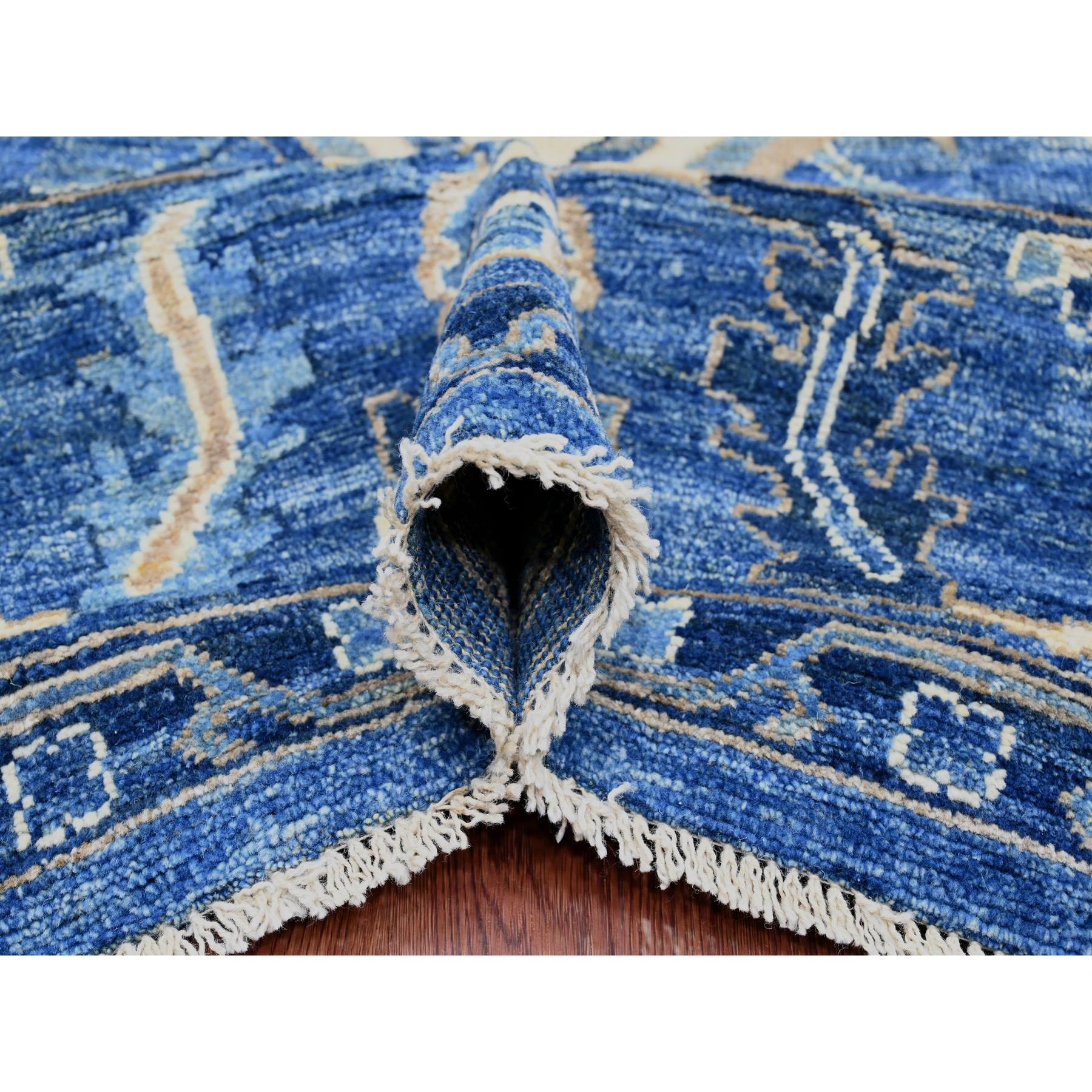 10'1"x13'9" Imperial Blue, Hand Knotted, Afghan Angora Oushak with All Over Vines Design, Natural Dyes, 100% Wool, Oriental Rug Sh89866