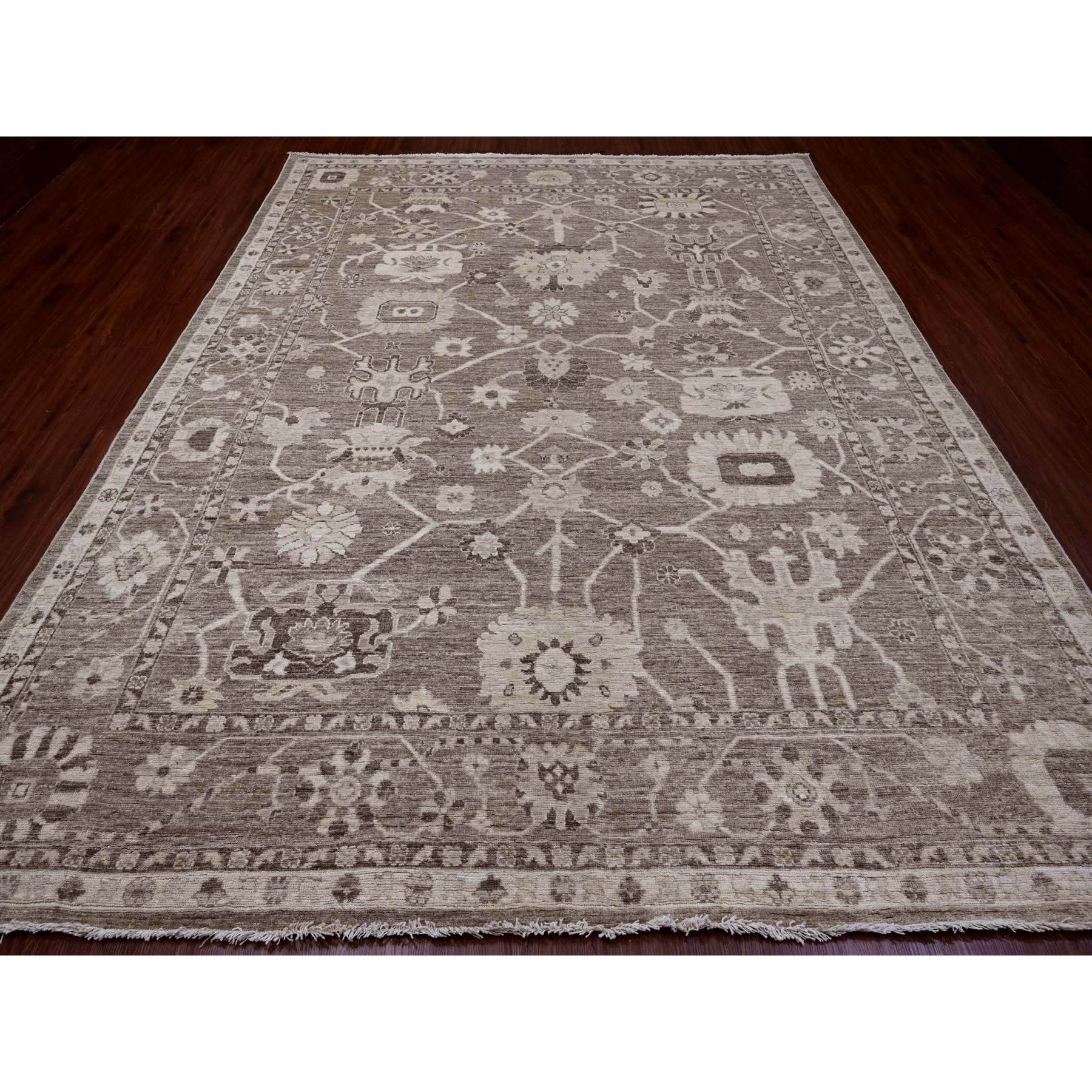 9'x11'9" Coffee Brown, Afghan Angora Oushak with All Over Leaf Design, Hand Knotted, Vegetable Dyes, 100% Wool, Oriental Rug Sh89867