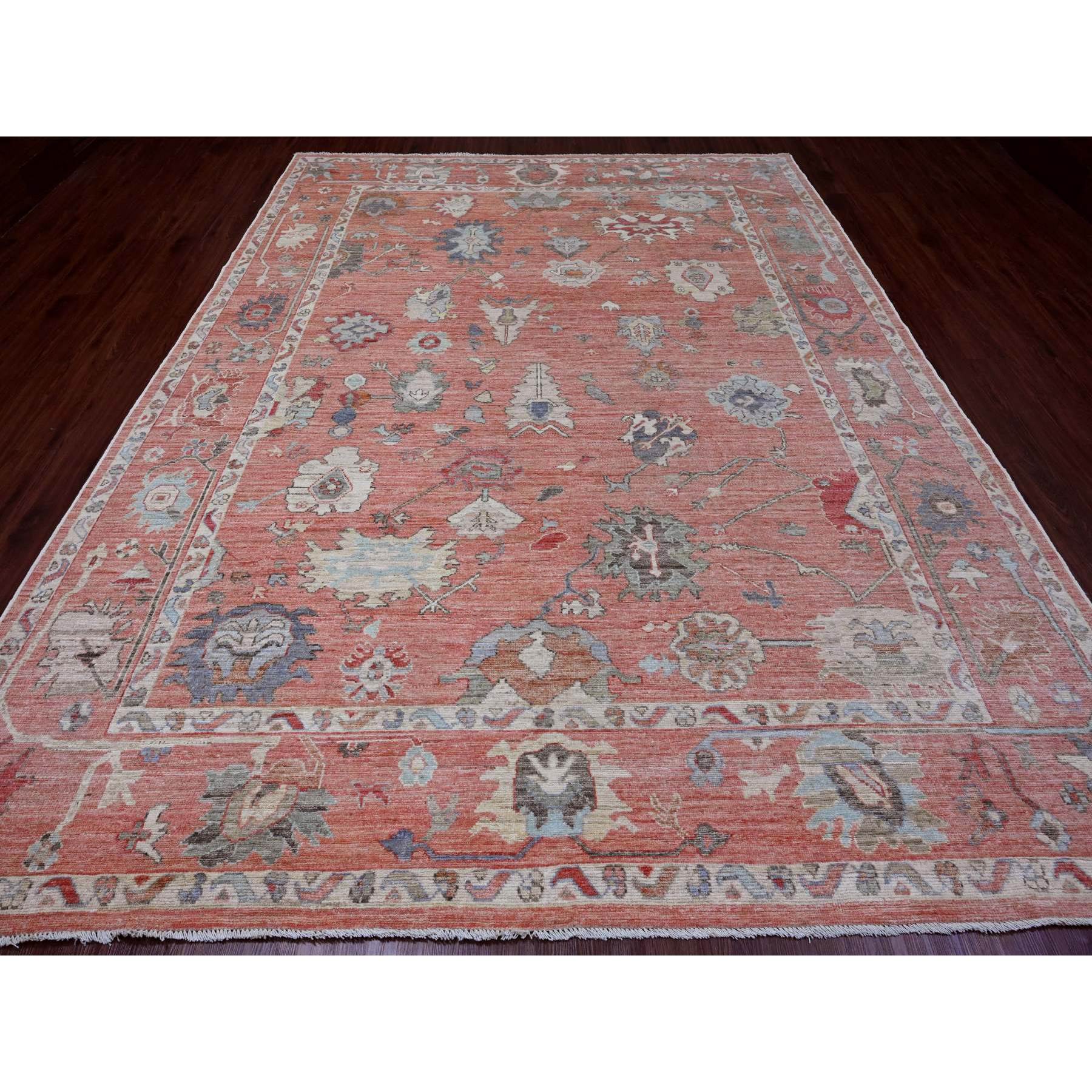 9'x11'9" Blush Red, 100% Wool, Afghan Angora Oushak with Floral Design, Natural Dyes, Hand Knotted, Oriental Rug Sh89869