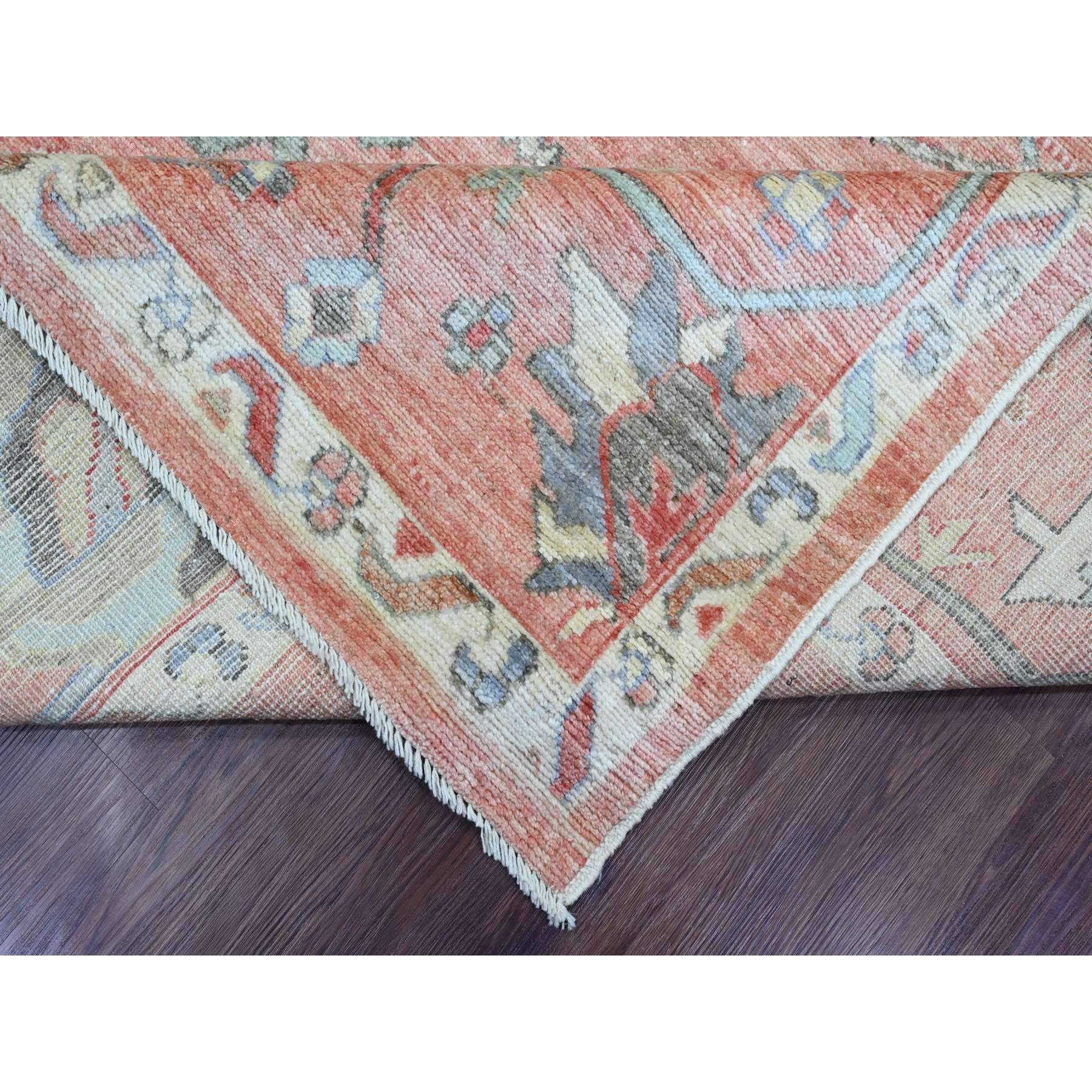 9'x11'9" Blush Red, 100% Wool, Afghan Angora Oushak with Floral Design, Natural Dyes, Hand Knotted, Oriental Rug Sh89869