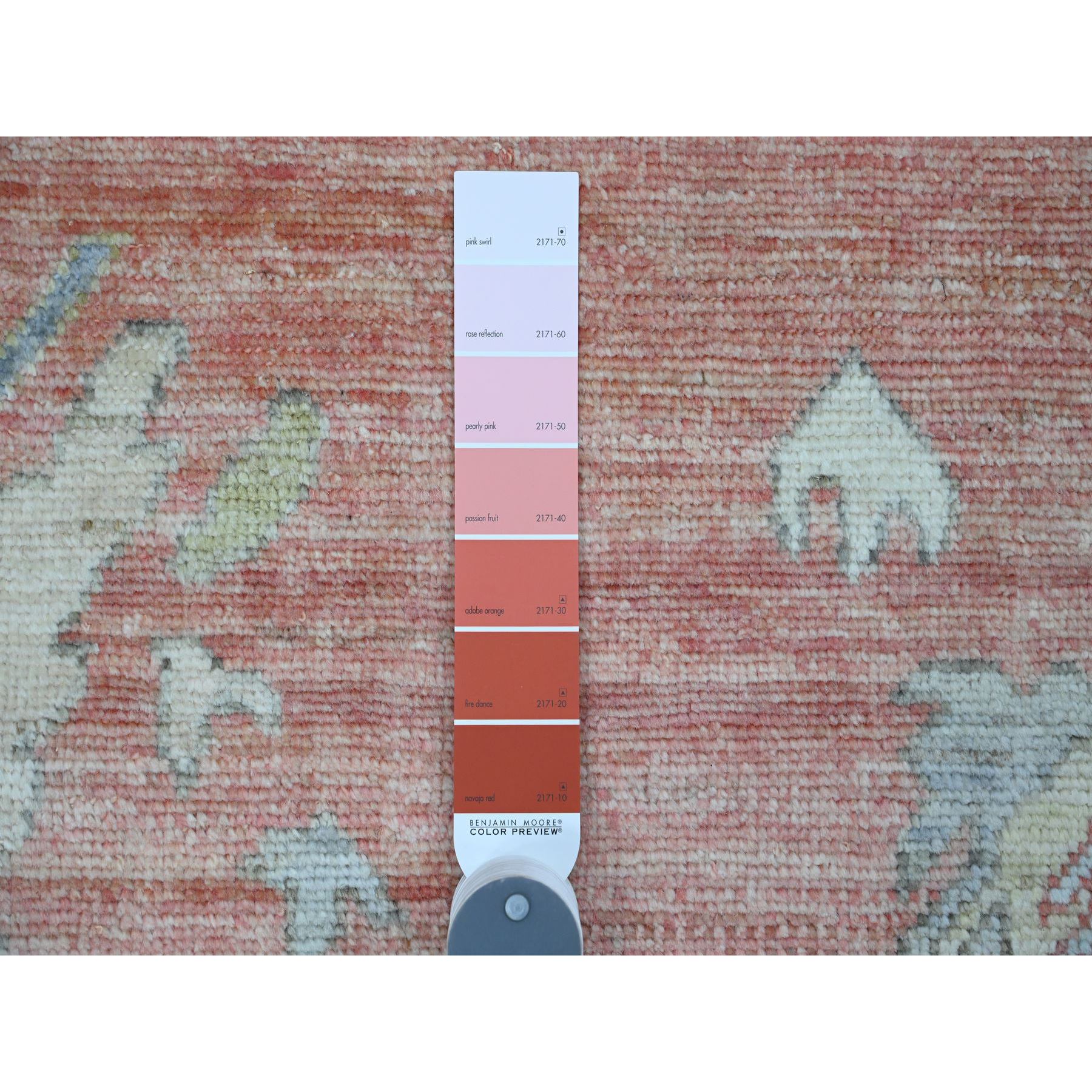 9'x11'9" Blush Red, 100% Wool, Afghan Angora Oushak with Floral Design, Natural Dyes, Hand Knotted, Oriental Rug Sh89869