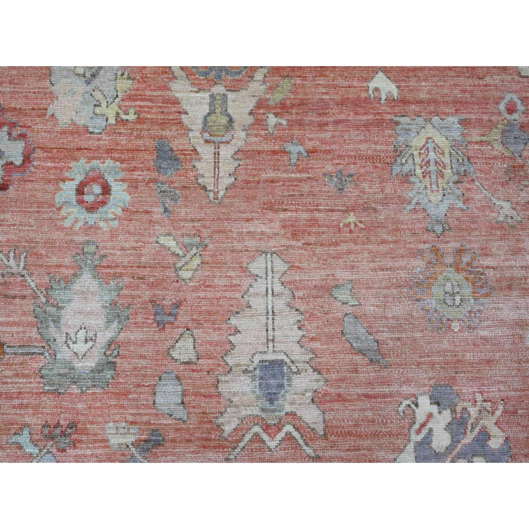 9'x11'9" Blush Red, 100% Wool, Afghan Angora Oushak with Floral Design, Natural Dyes, Hand Knotted, Oriental Rug Sh89869