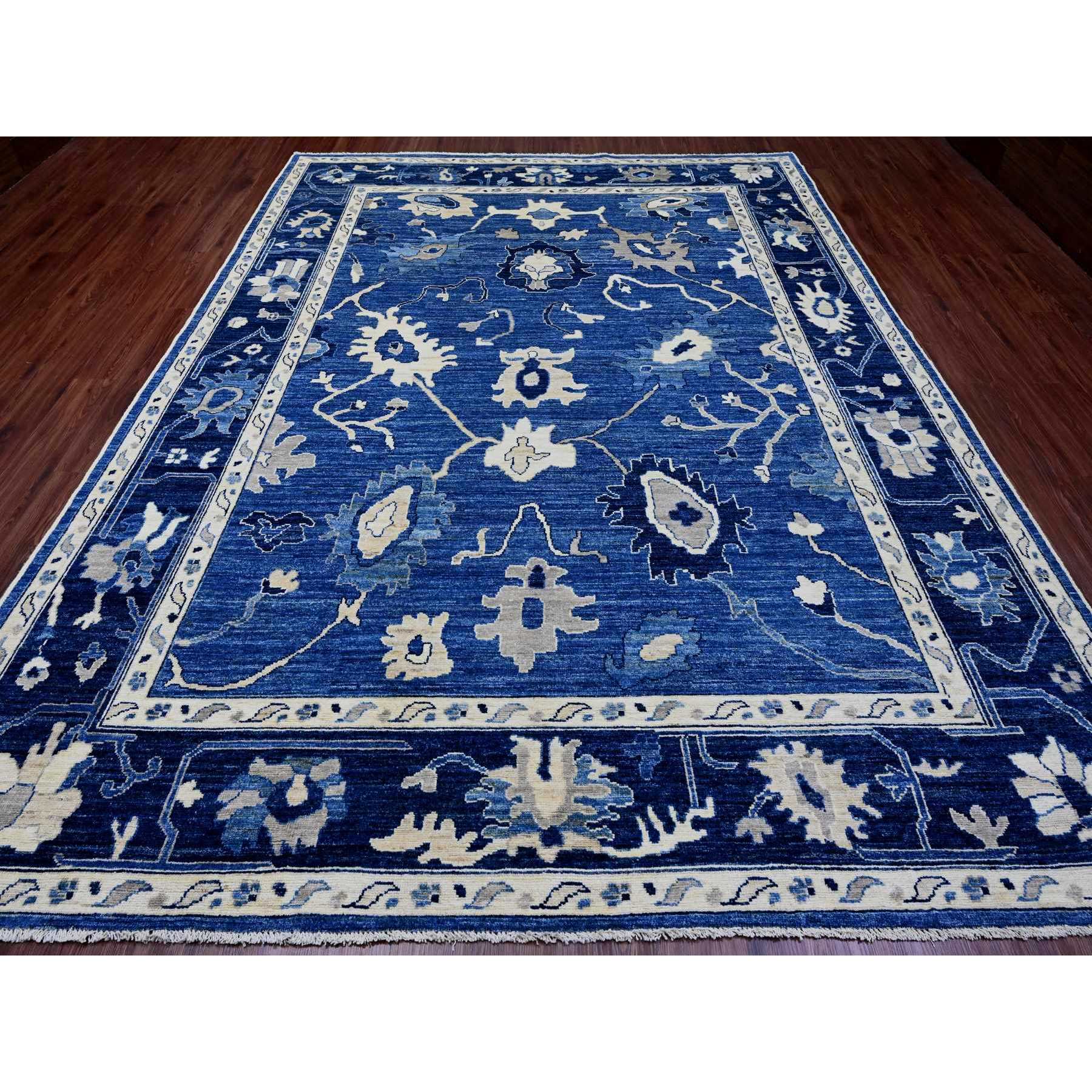 9'x12' Cobalt Blue, 100% Wool, Hand Knotted, Afghan Angora Oushak with All Over Leaf Design, Veggie Dyes, Oriental Rug Sh89871