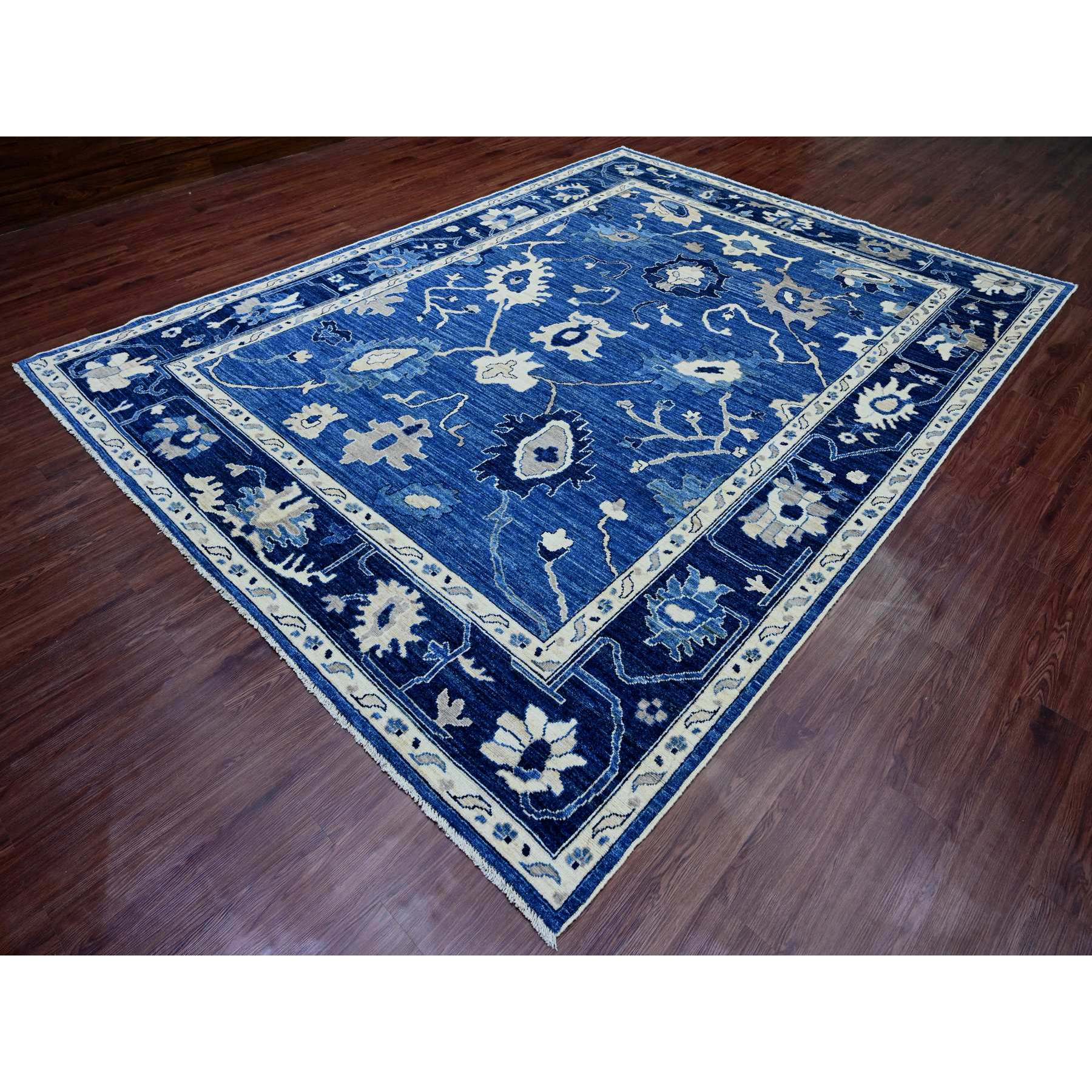 9'x12' Cobalt Blue, 100% Wool, Hand Knotted, Afghan Angora Oushak with All Over Leaf Design, Veggie Dyes, Oriental Rug Sh89871