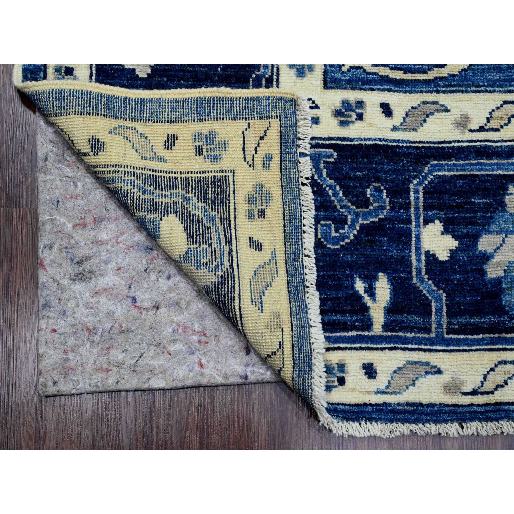 9'x12' Cobalt Blue, 100% Wool, Hand Knotted, Afghan Angora Oushak with All Over Leaf Design, Veggie Dyes, Oriental Rug Sh89871