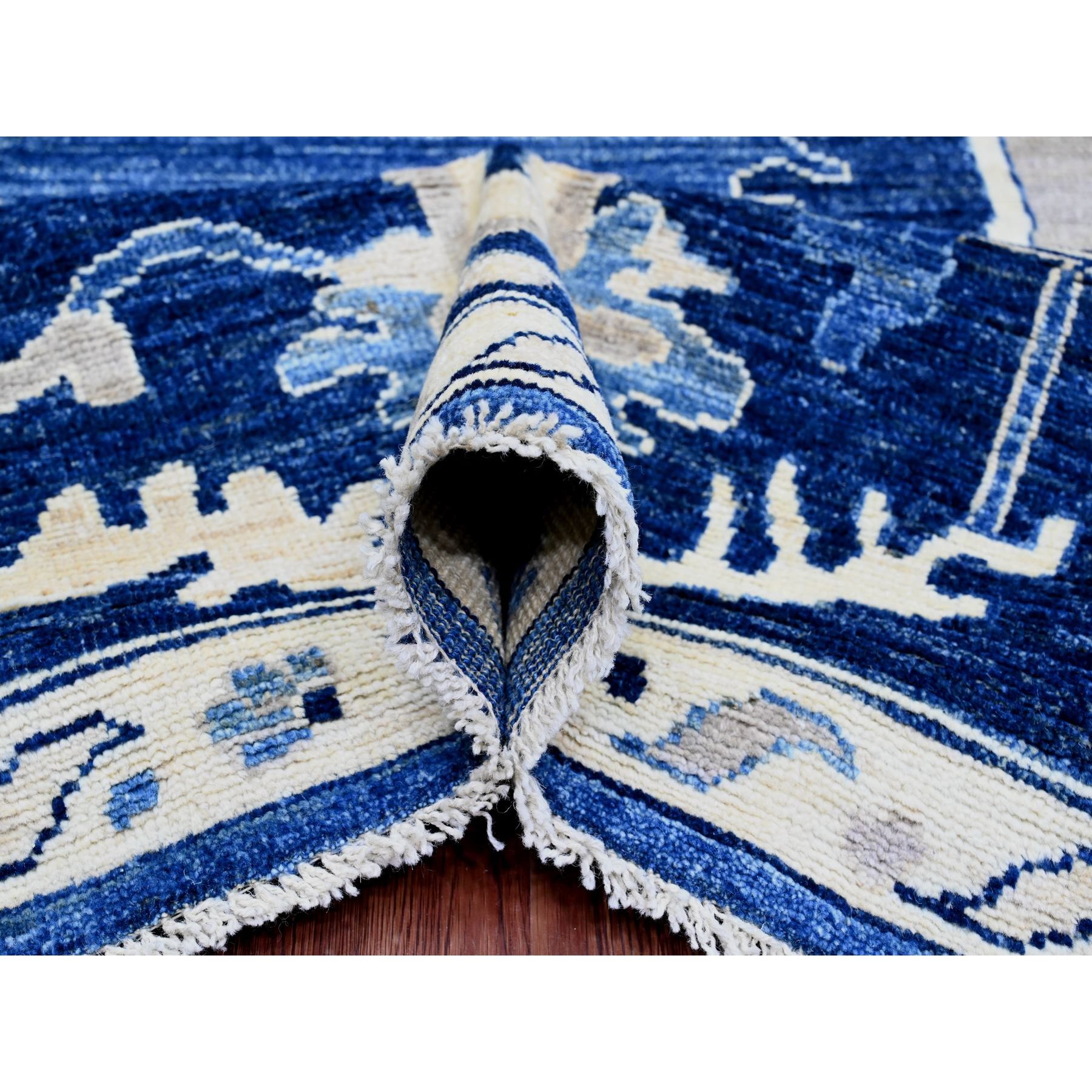 9'x12' Cobalt Blue, 100% Wool, Hand Knotted, Afghan Angora Oushak with All Over Leaf Design, Veggie Dyes, Oriental Rug Sh89871