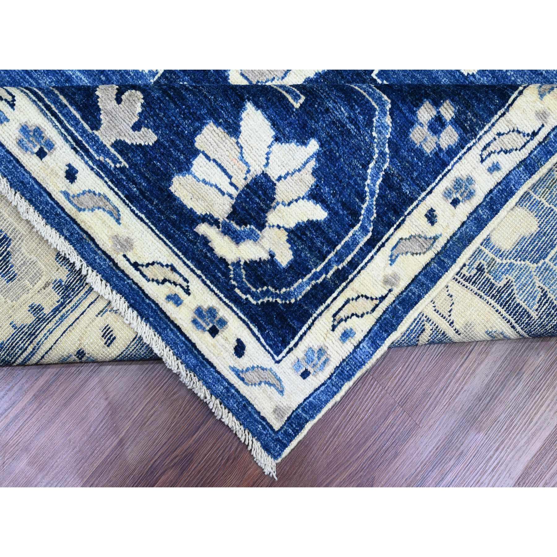 9'x12' Cobalt Blue, 100% Wool, Hand Knotted, Afghan Angora Oushak with All Over Leaf Design, Veggie Dyes, Oriental Rug Sh89871