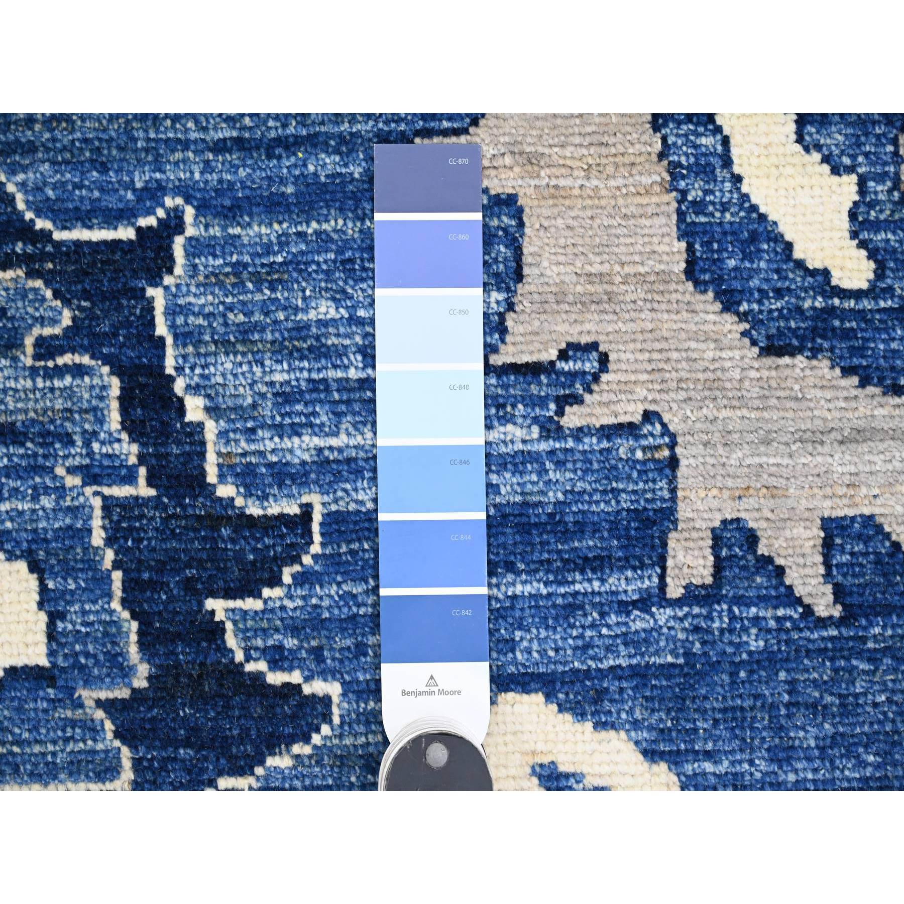 9'x12' Cobalt Blue, 100% Wool, Hand Knotted, Afghan Angora Oushak with All Over Leaf Design, Veggie Dyes, Oriental Rug Sh89871