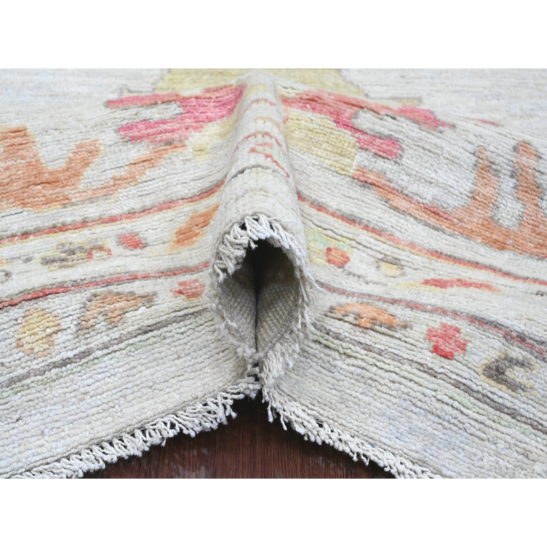 11'10"x15'4" Pastel Gray, Afghan Angora Oushak with Colorful Leaf Design, 100% Wool, Veggie Dyes, Hand Knotted, Oversized, Oriental Rug Sh89872