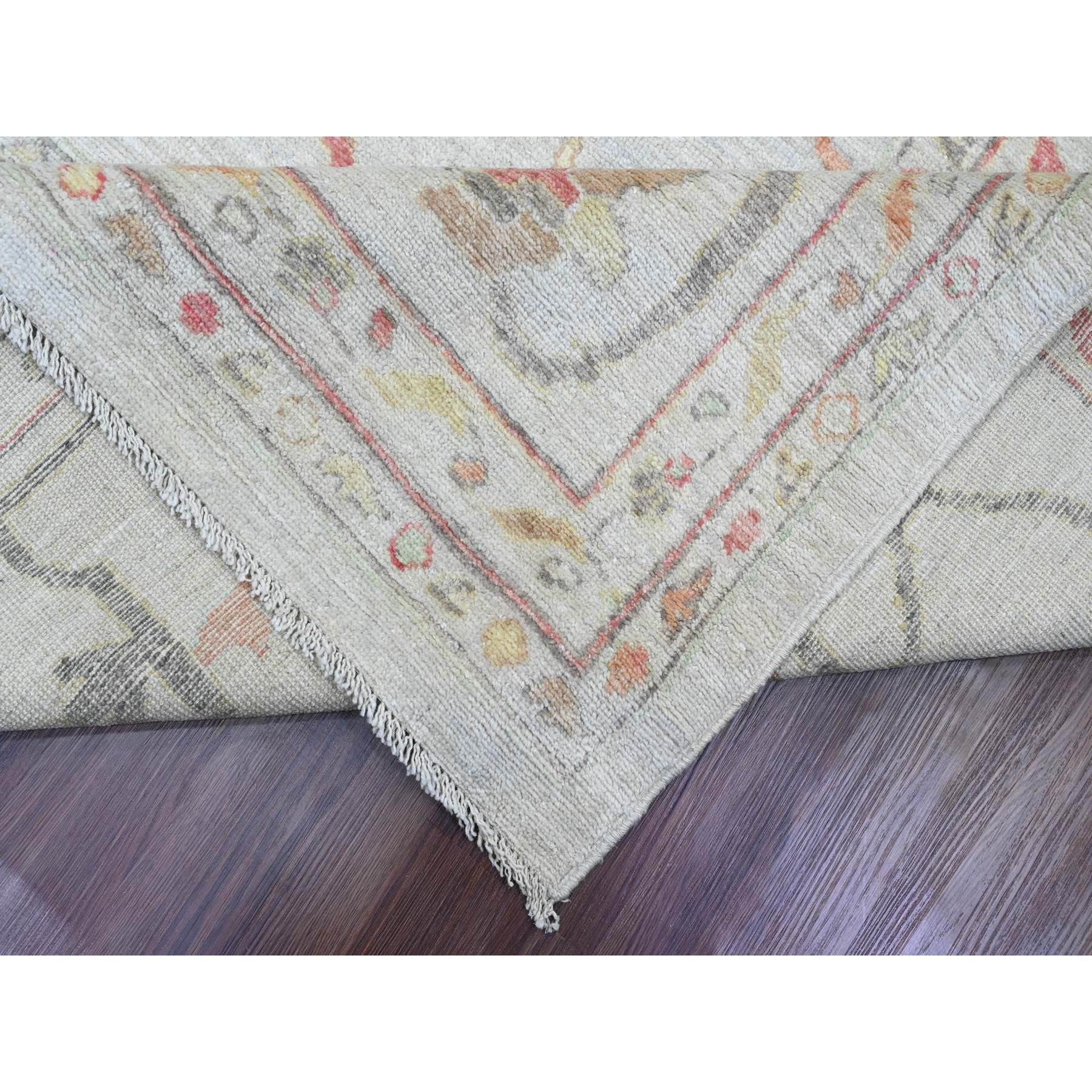 11'10"x15'4" Pastel Gray, Afghan Angora Oushak with Colorful Leaf Design, 100% Wool, Veggie Dyes, Hand Knotted, Oversized, Oriental Rug Sh89872