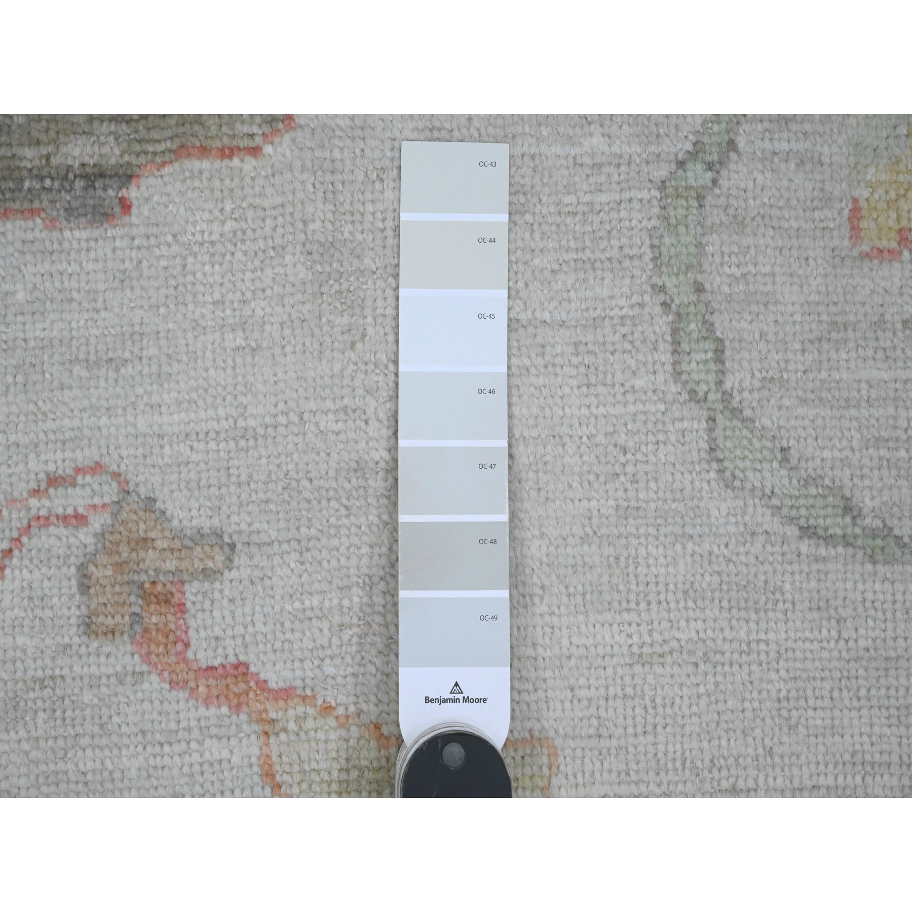 11'10"x15'4" Pastel Gray, Afghan Angora Oushak with Colorful Leaf Design, 100% Wool, Veggie Dyes, Hand Knotted, Oversized, Oriental Rug Sh89872