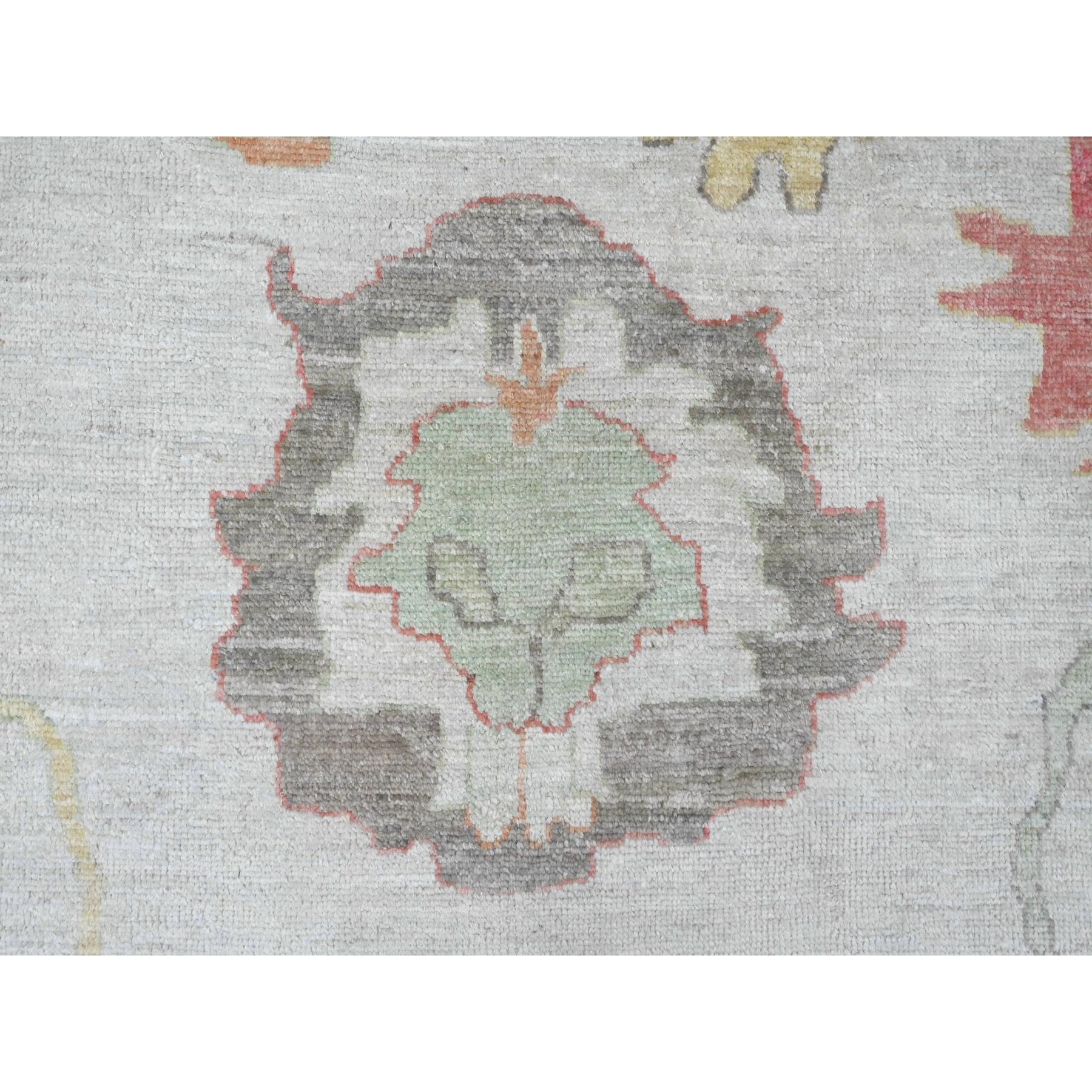 11'10"x15'4" Pastel Gray, Afghan Angora Oushak with Colorful Leaf Design, 100% Wool, Veggie Dyes, Hand Knotted, Oversized, Oriental Rug Sh89872