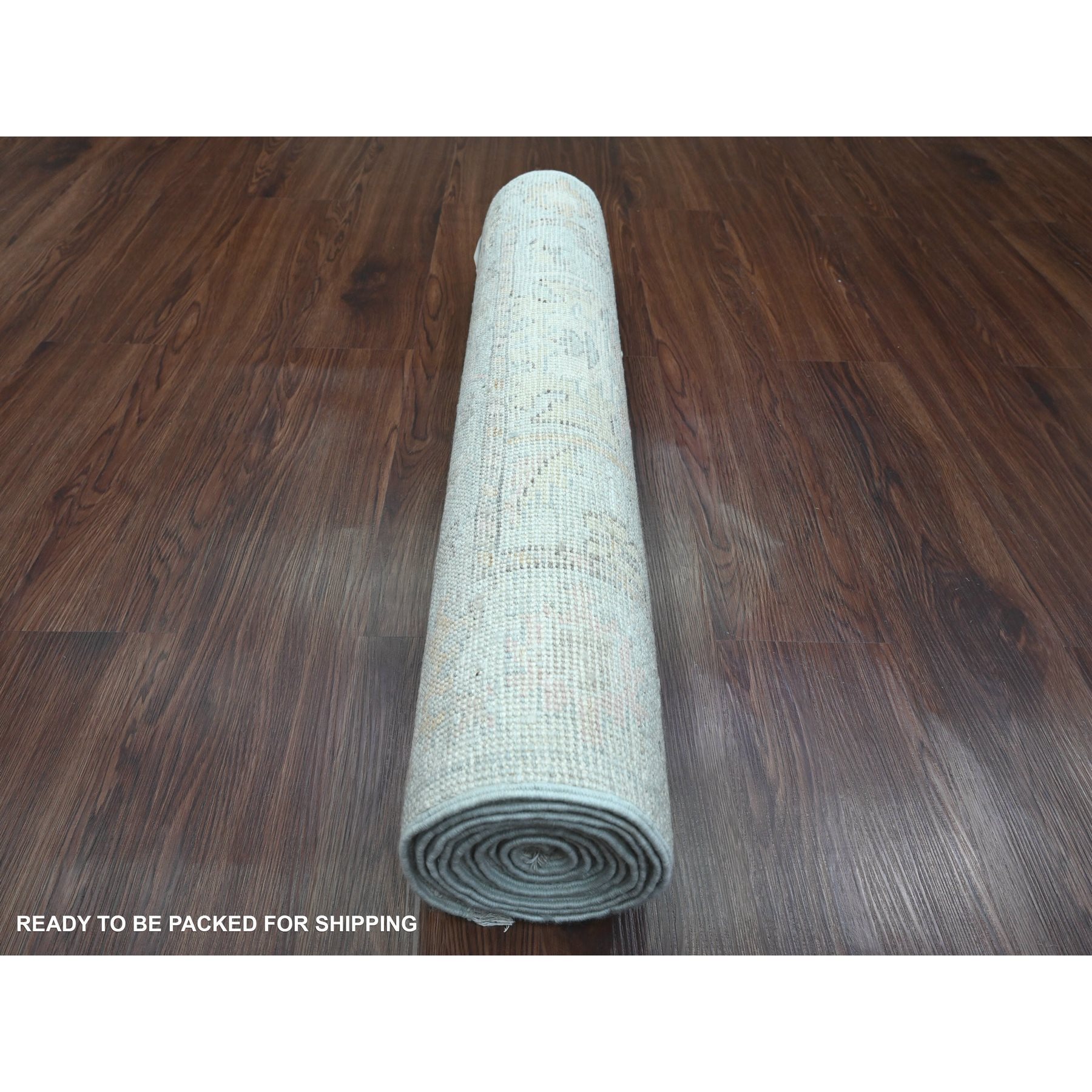 3'x9'9" Cloud Gray, Afghan Angora Oushak with Leaf Design, Natural Dyes, Pure Wool, Hand Knotted, Runner, Oriental Rug Sh89874