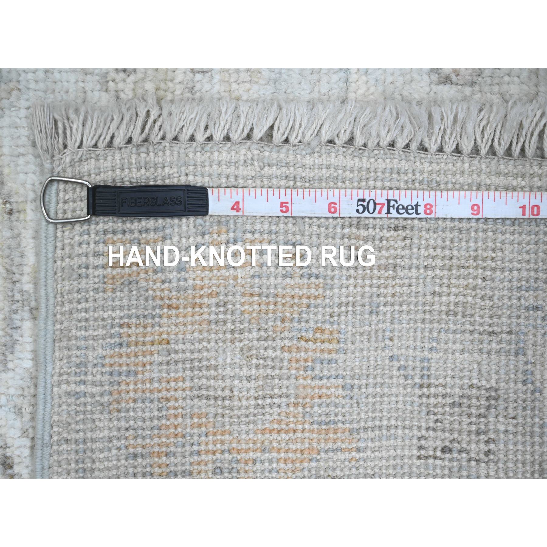 3'x9'9" Cloud Gray, Afghan Angora Oushak with Leaf Design, Natural Dyes, Pure Wool, Hand Knotted, Runner, Oriental Rug Sh89874