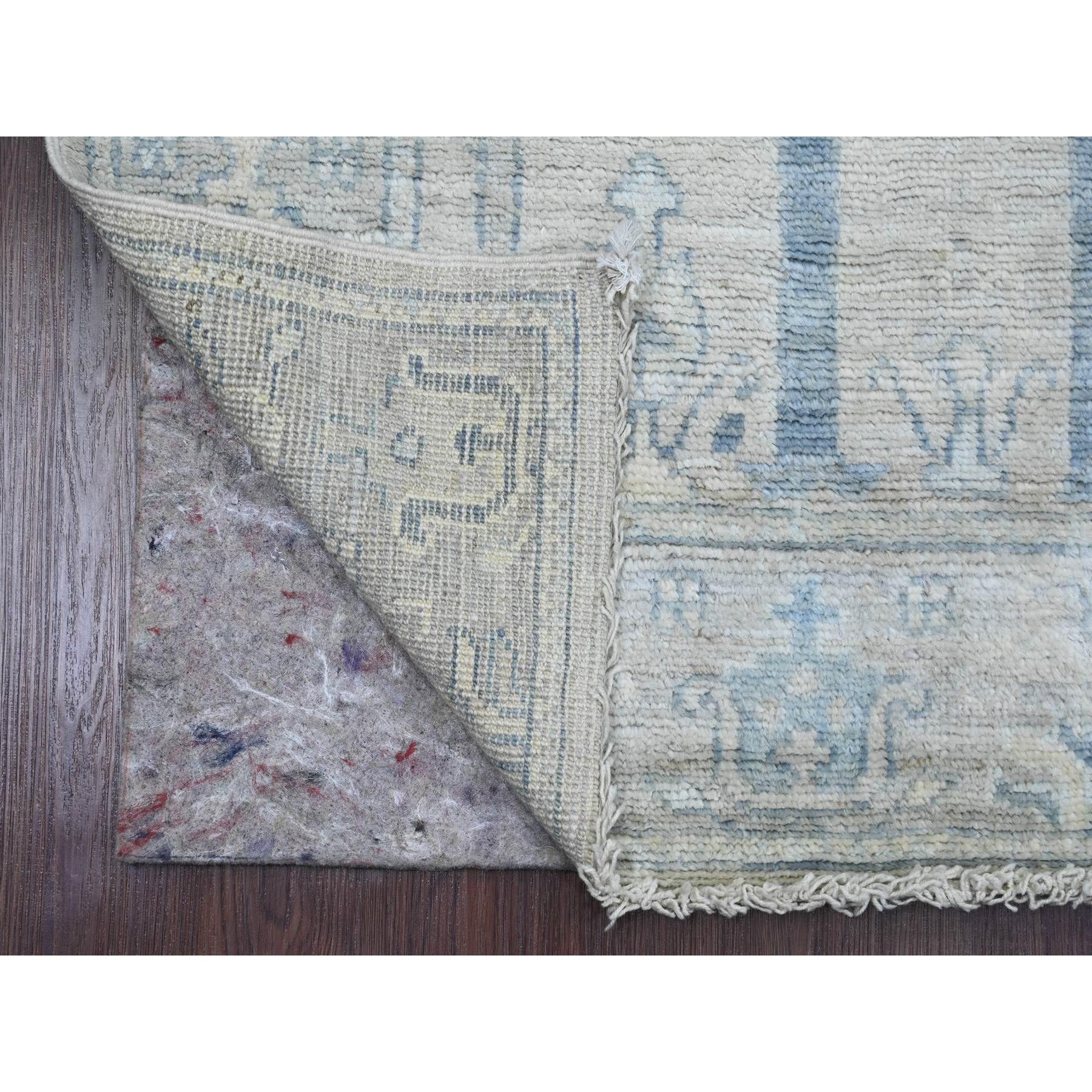2'10"x10' Pearl White, Afghan Angora Oushak with Cypress Tree Design, Veggie Dyes, Pure Wool, Hand Knotted, Runner, Oriental Rug Sh89878