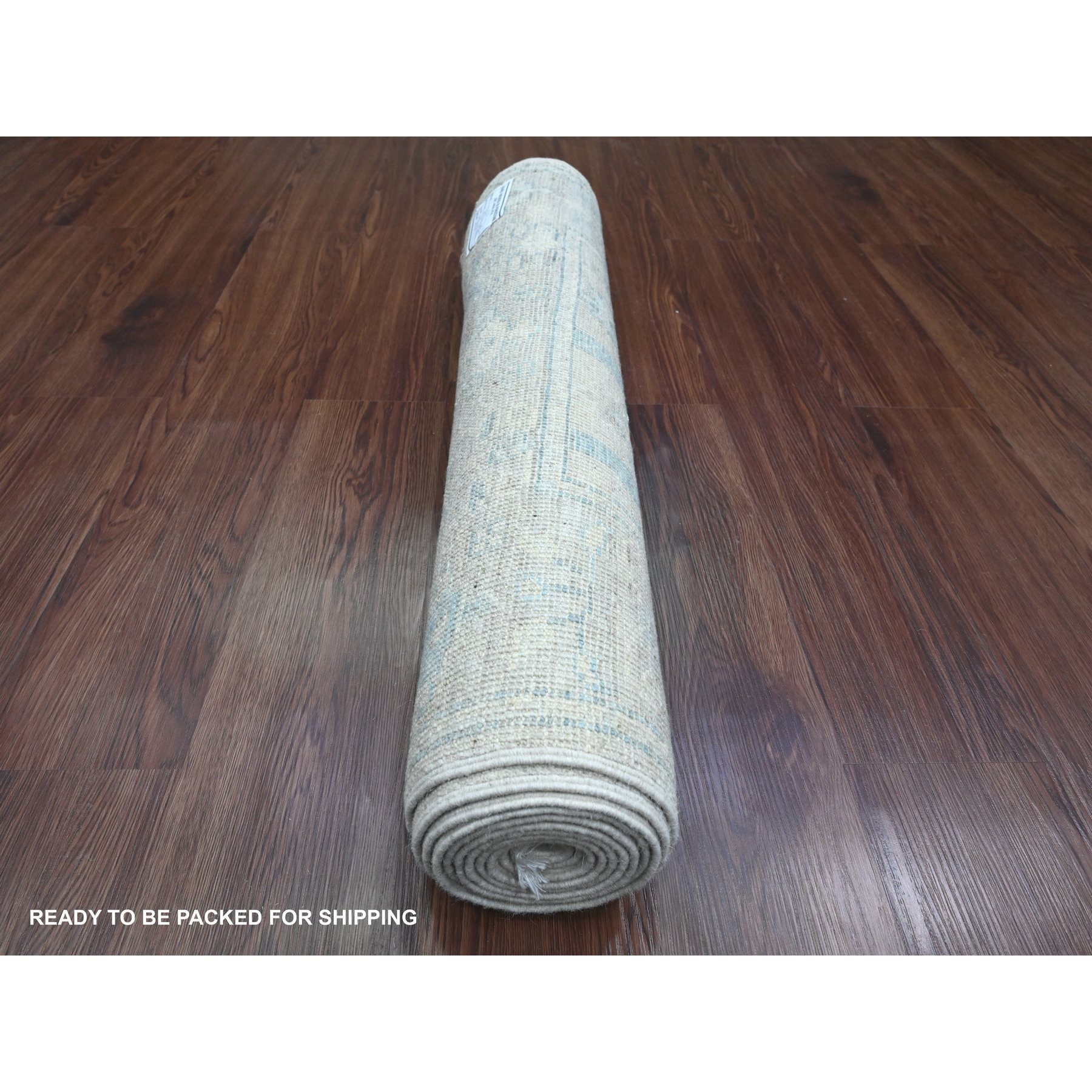 2'10"x10' Pearl White, Afghan Angora Oushak with Cypress Tree Design, Veggie Dyes, Pure Wool, Hand Knotted, Runner, Oriental Rug Sh89878