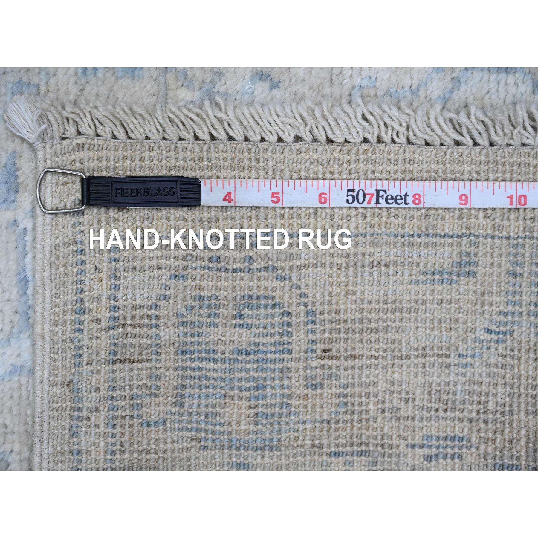 2'10"x10' Pearl White, Afghan Angora Oushak with Cypress Tree Design, Veggie Dyes, Pure Wool, Hand Knotted, Runner, Oriental Rug Sh89878